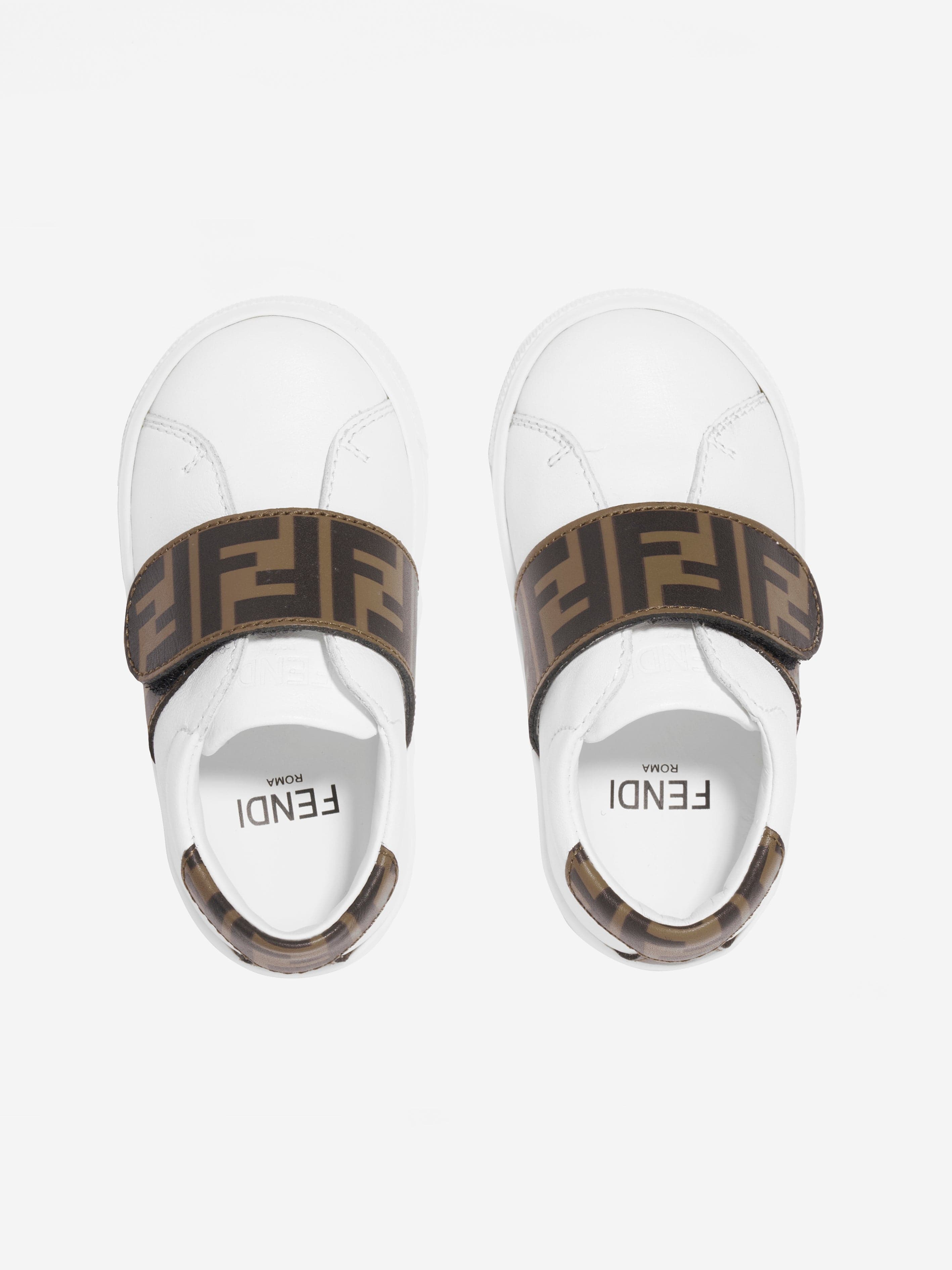 Fendi Kids Leather FF Logo Trainers in White