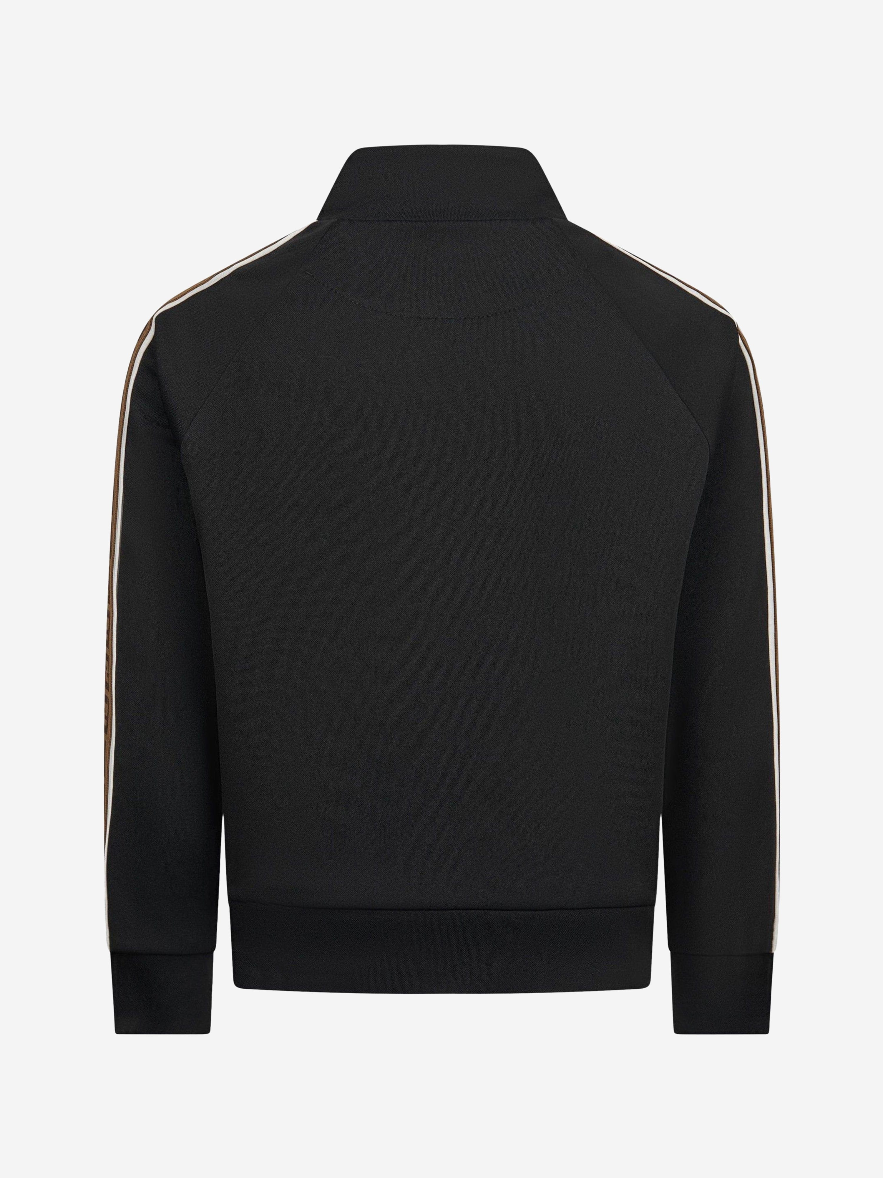 Fendi Boys FF Logo Tape Zip Up Sweat Top in Black