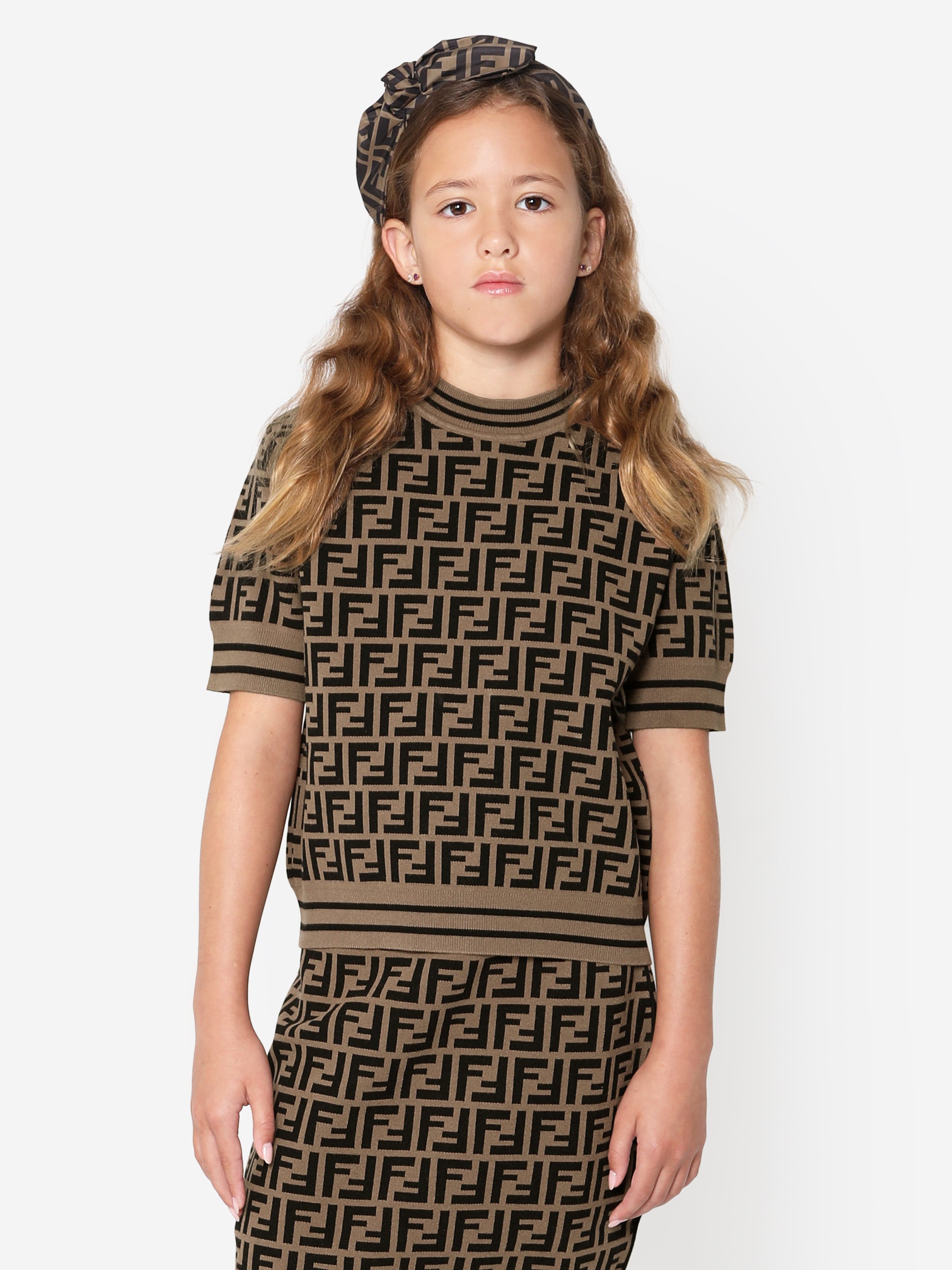 Fendi Girls FF Logo Knitted Top in Brown