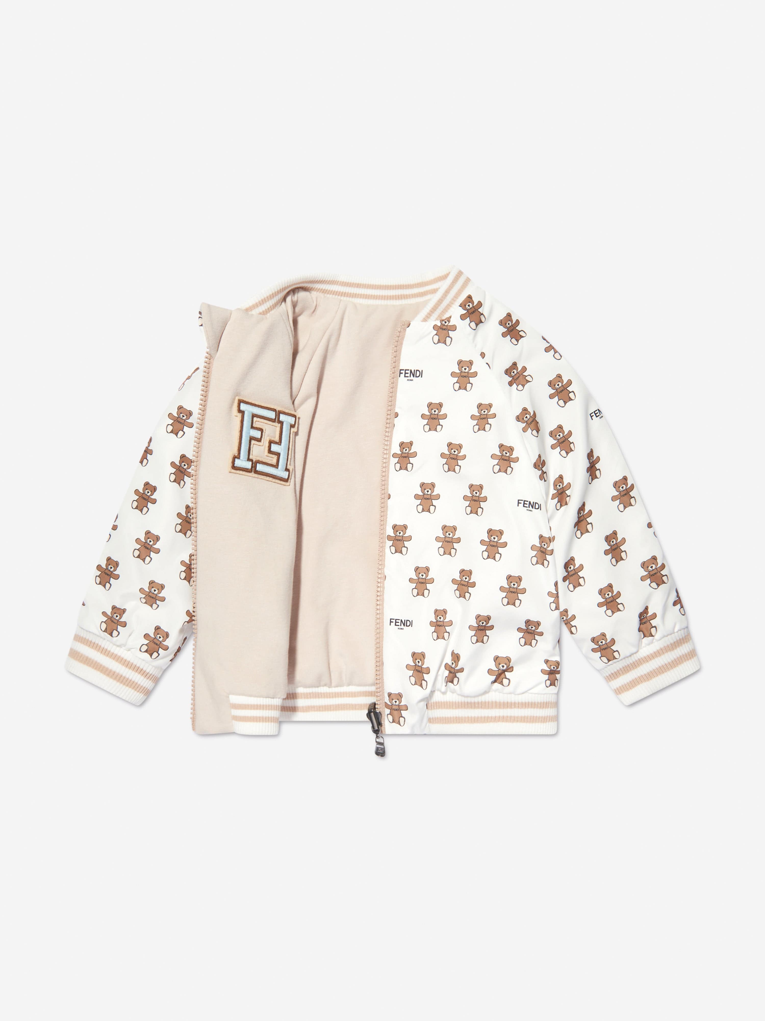 Fendi Baby Reversible Bear Zip Up in White