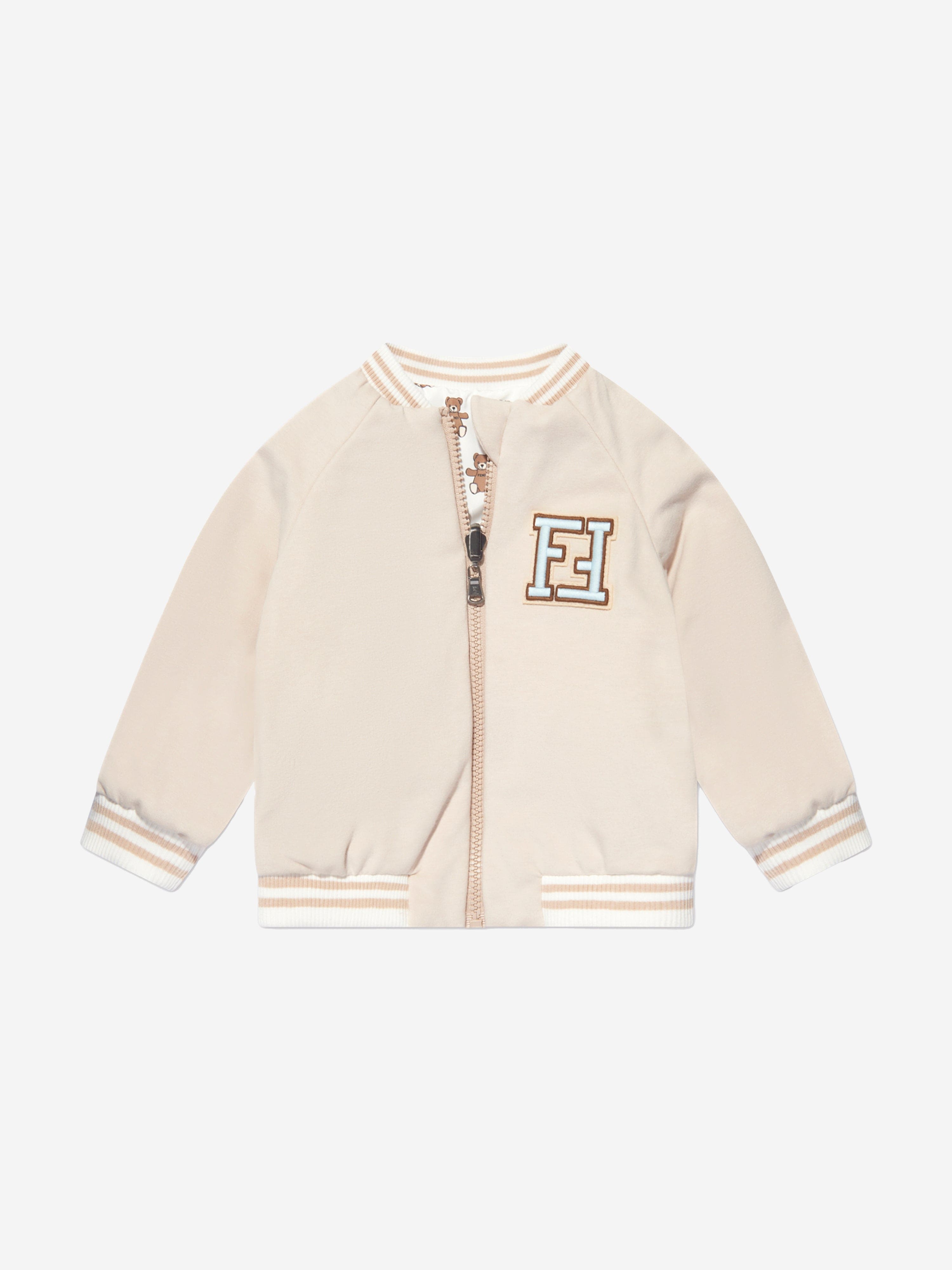 Fendi Baby Reversible Bear Zip Up in White