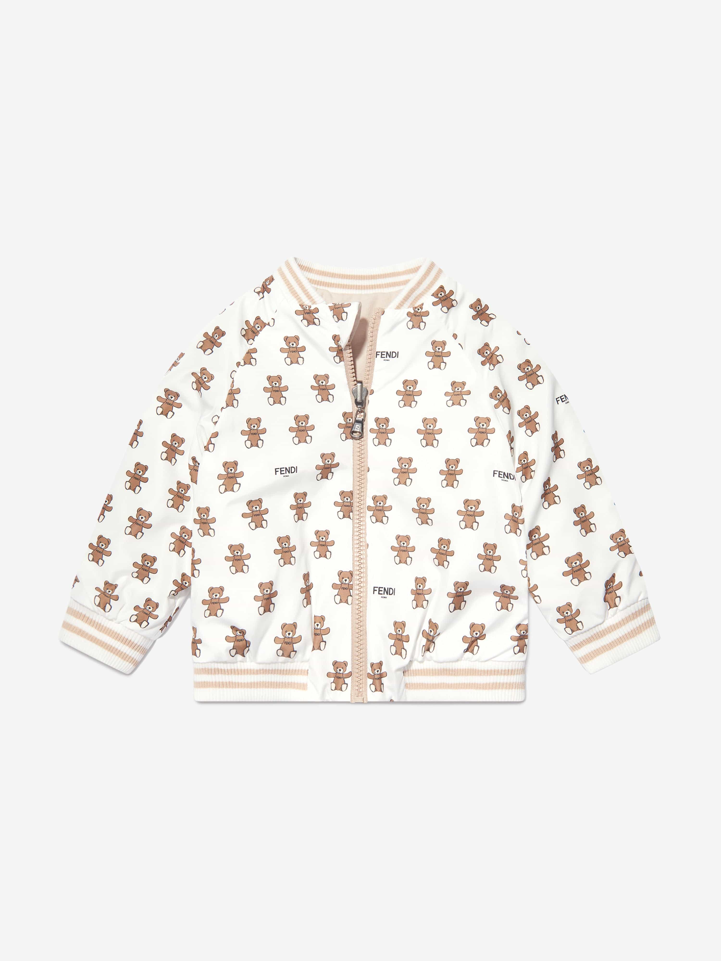 Fendi Baby Reversible Bear Zip Up in White