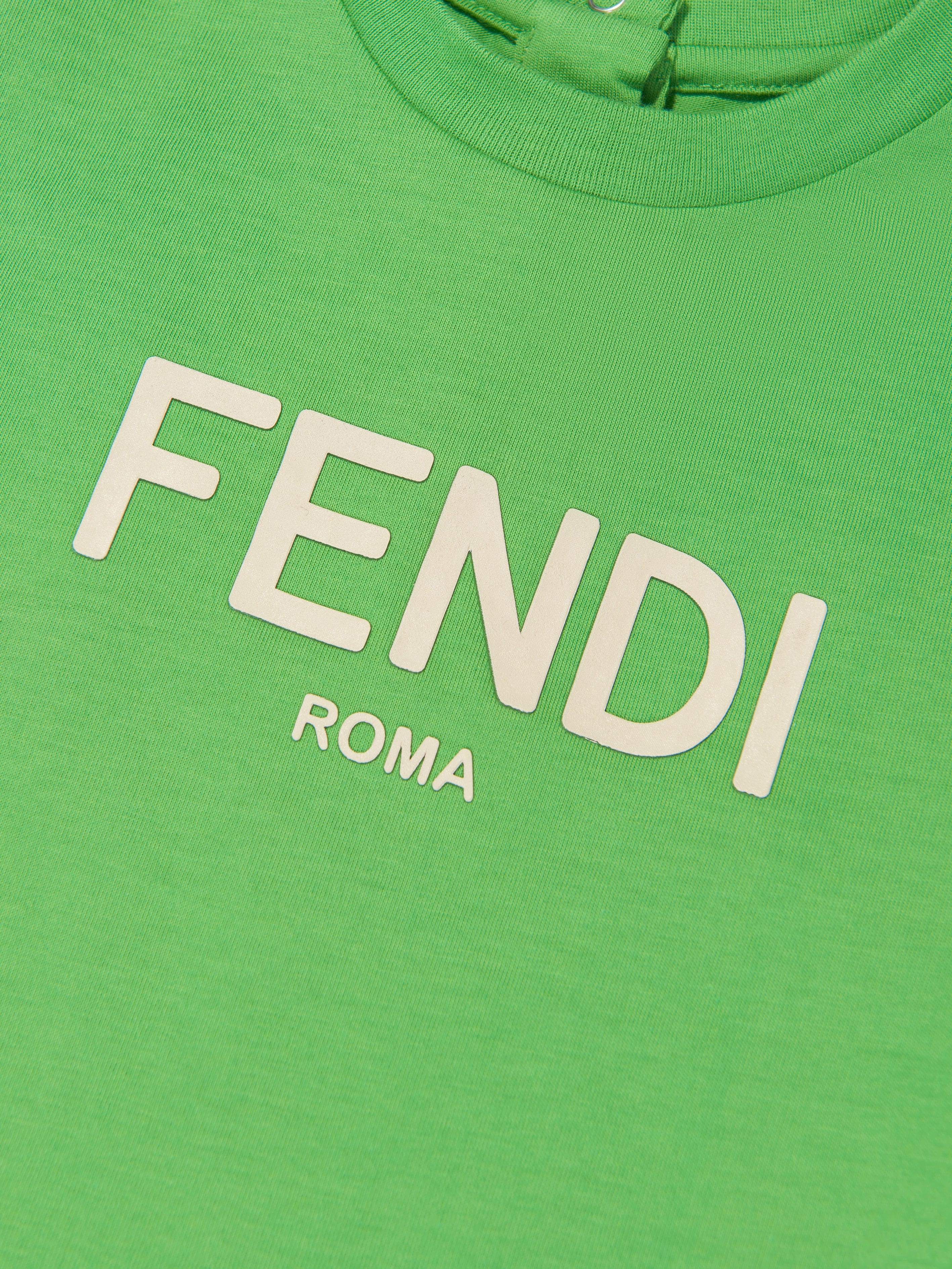 Fendi Baby Logo Print T-Shirt in Green