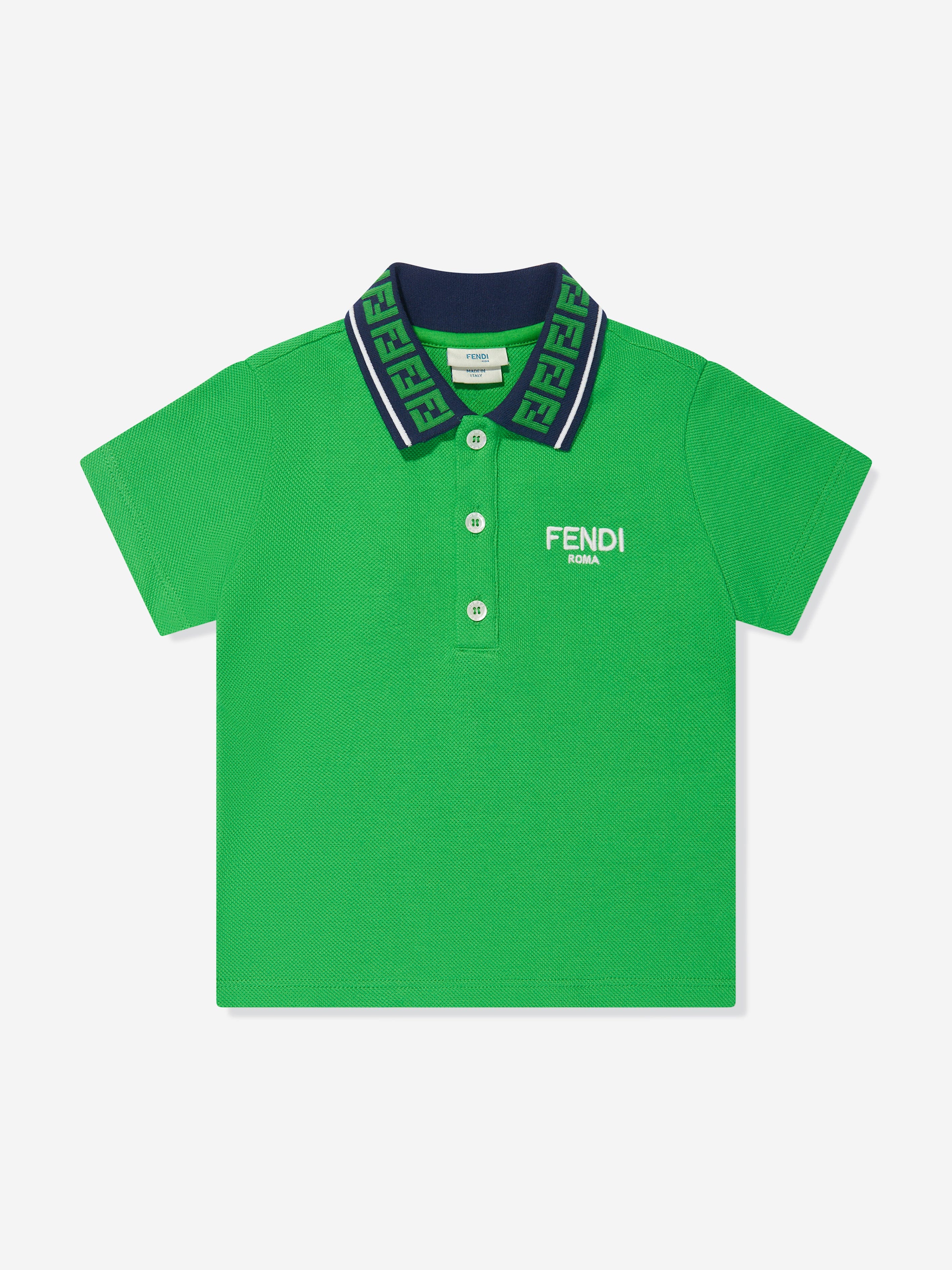 Fendi Baby Boys Logo Polo Shirt in Green