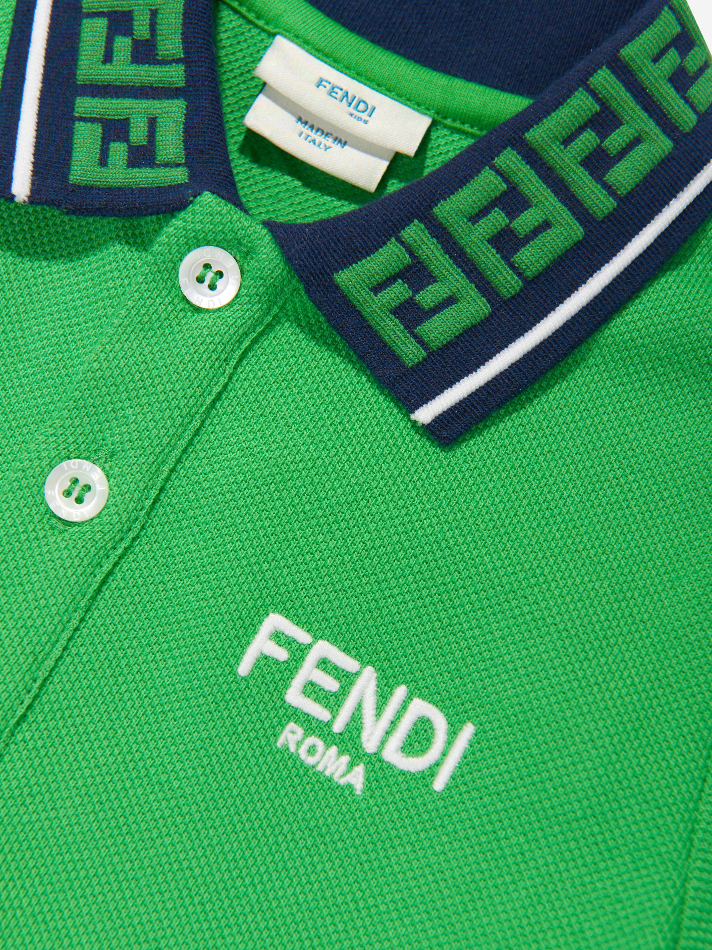 Fendi Baby Boys Logo Polo Shirt in Green