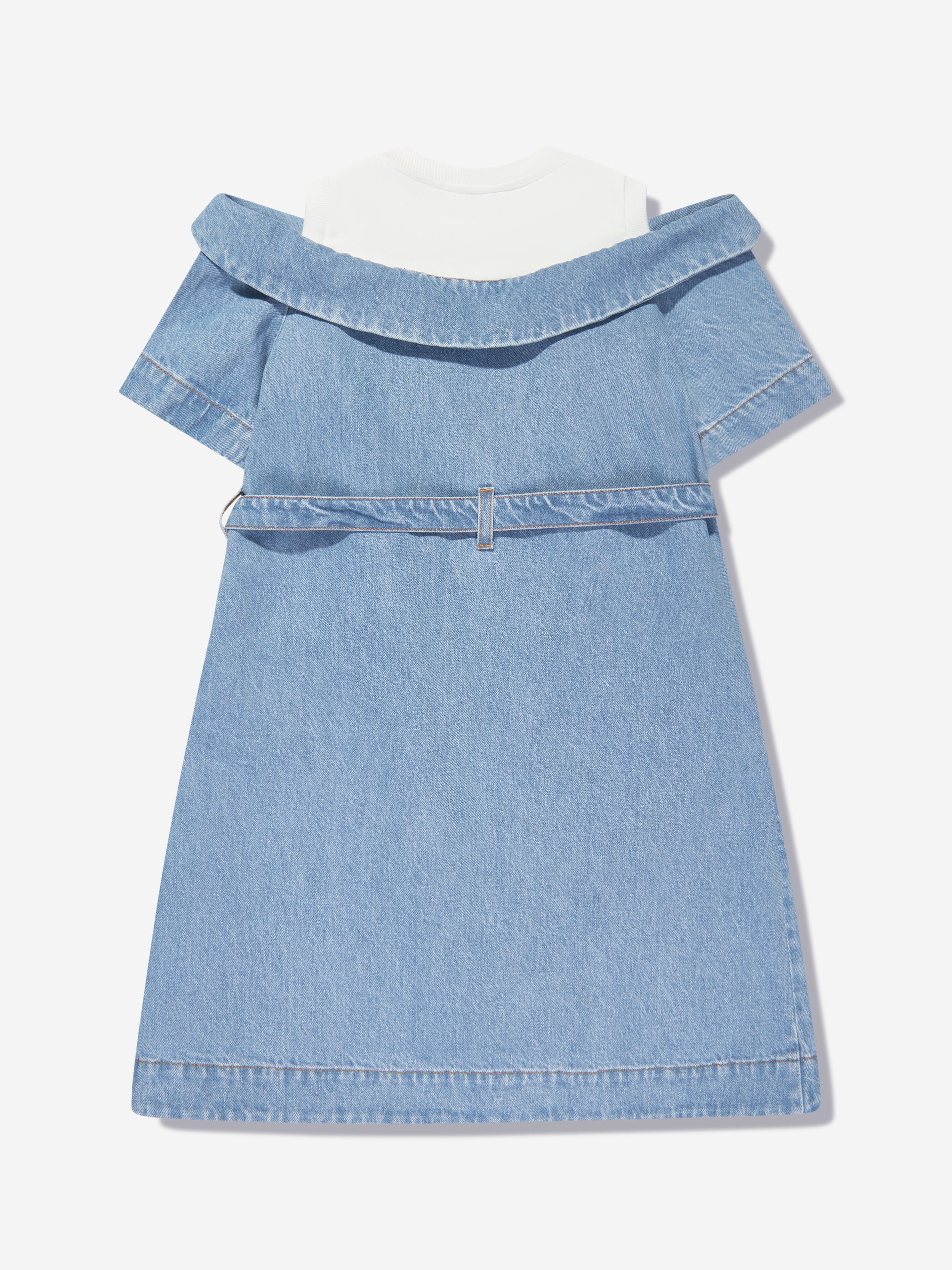 Fendi Girls Double Fabric Denim Dress in Blue