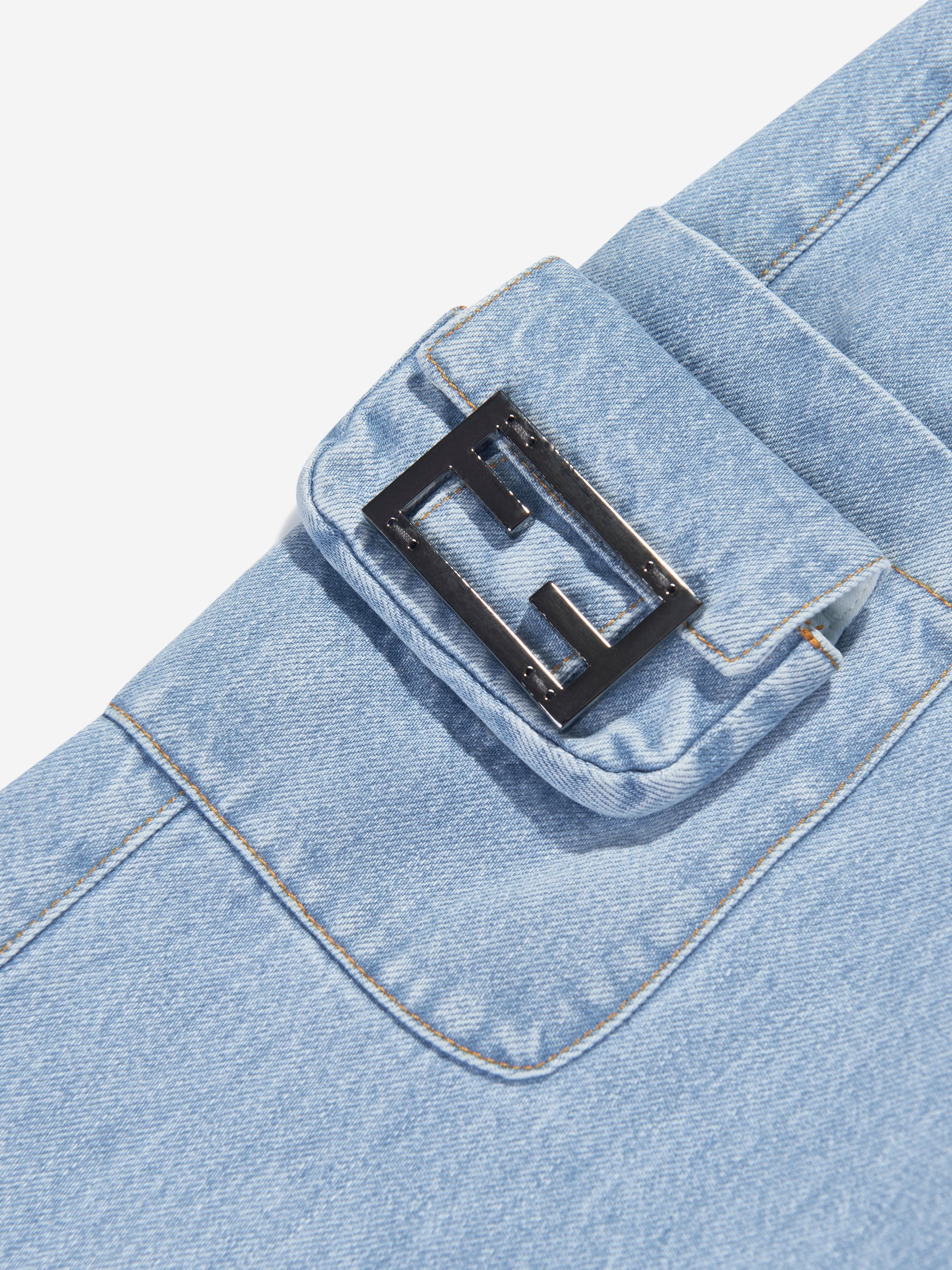 Fendi Girls Cargo Baguette Bag Jeans in Blue