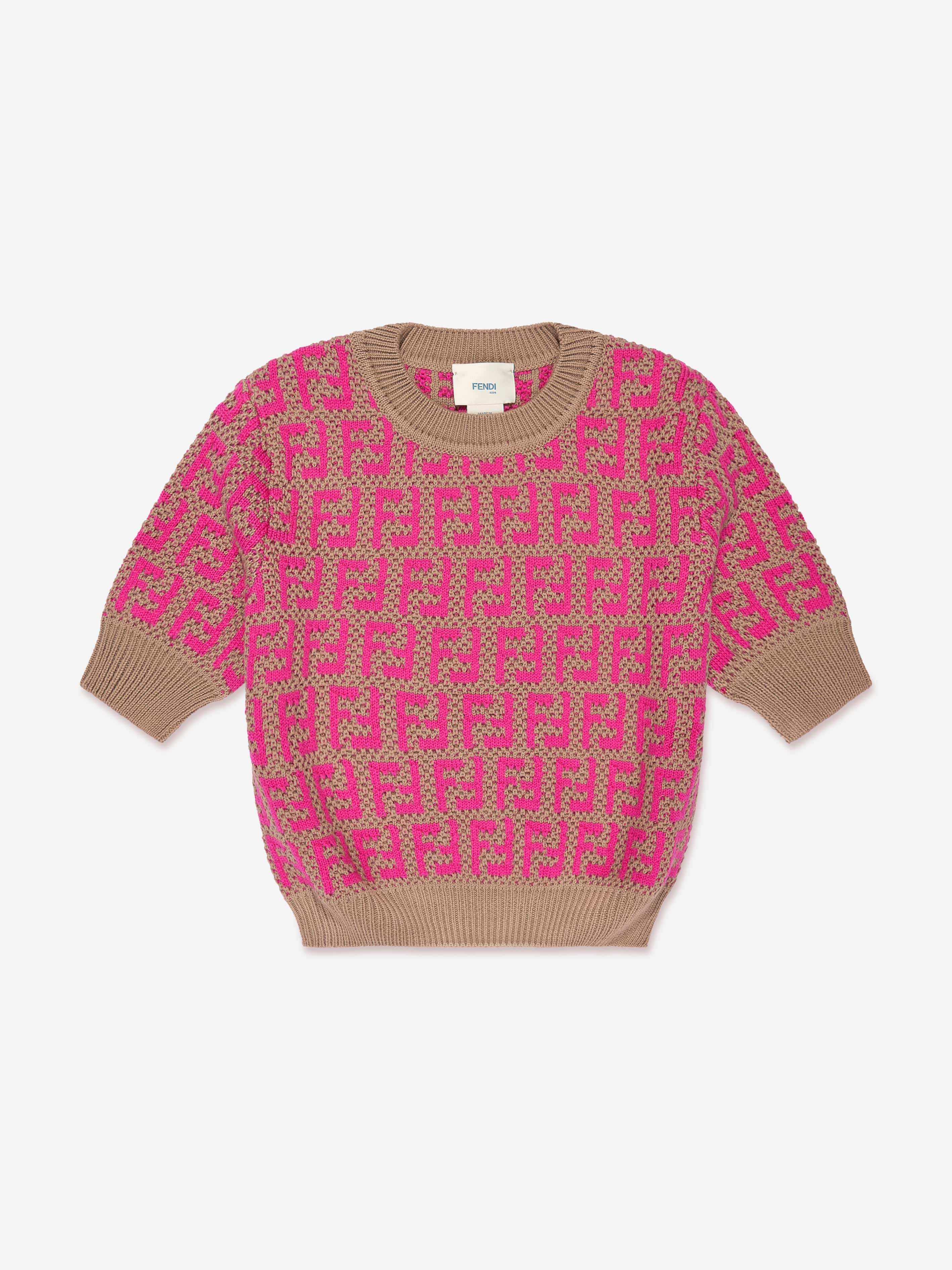 Fendi Girls Knitted Logo Top in Pink