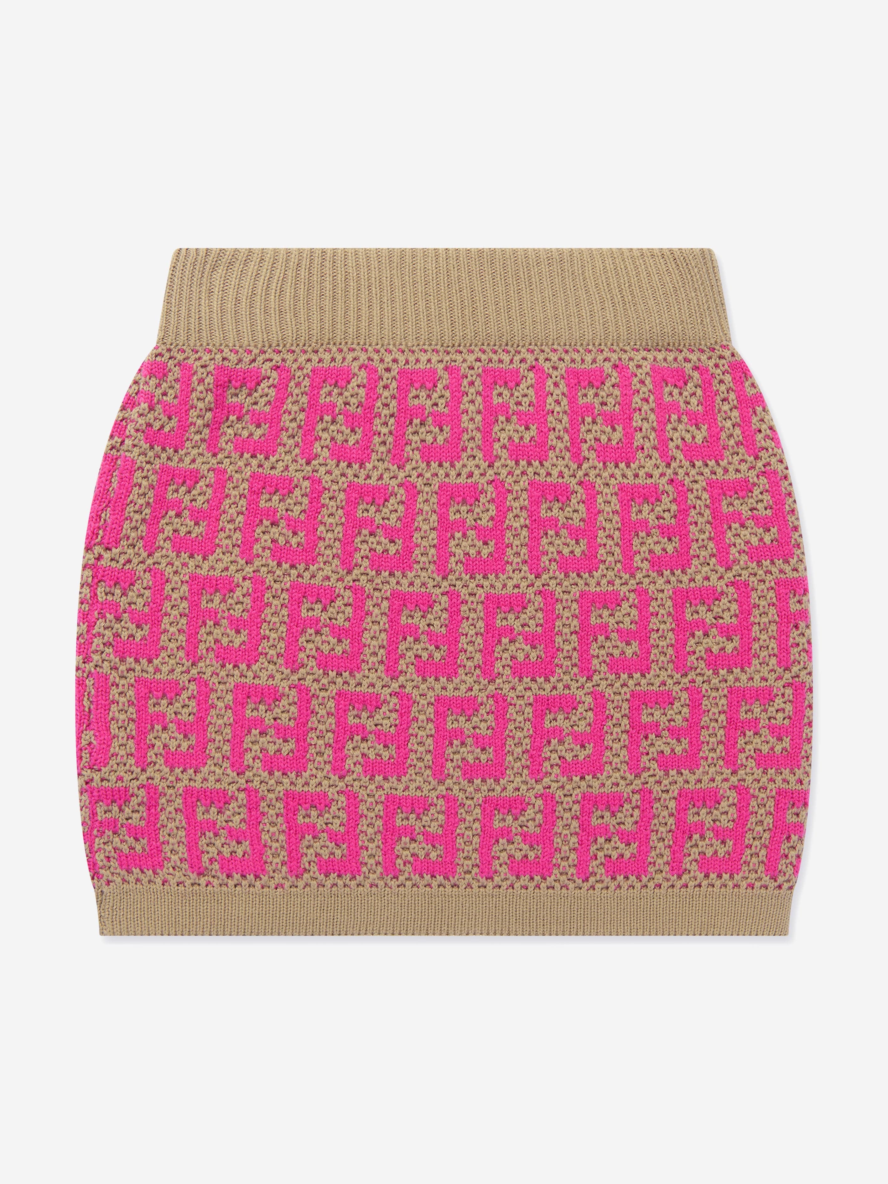 Fendi Girls Knitted FF Logo Skirt in Pink