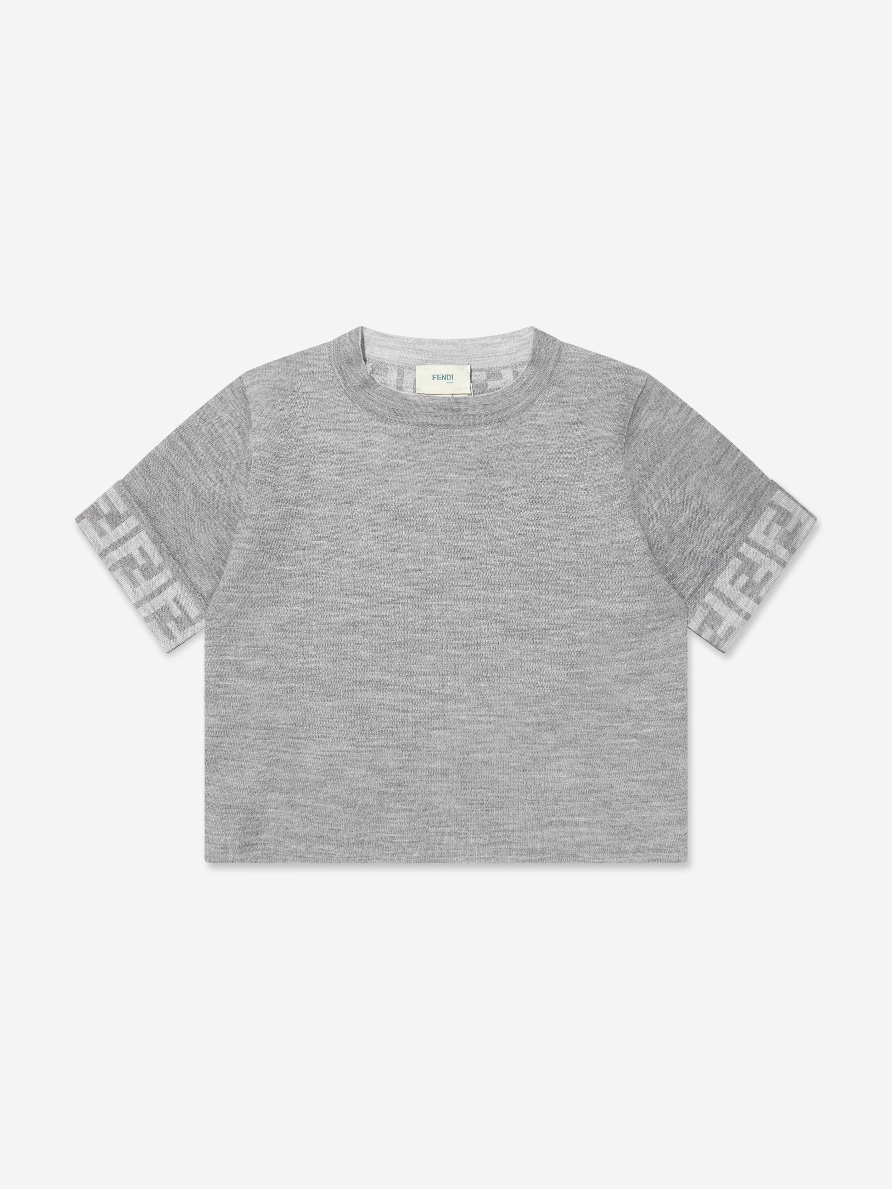 Fendi Girls Knitted FF Logo Jumper in Grey