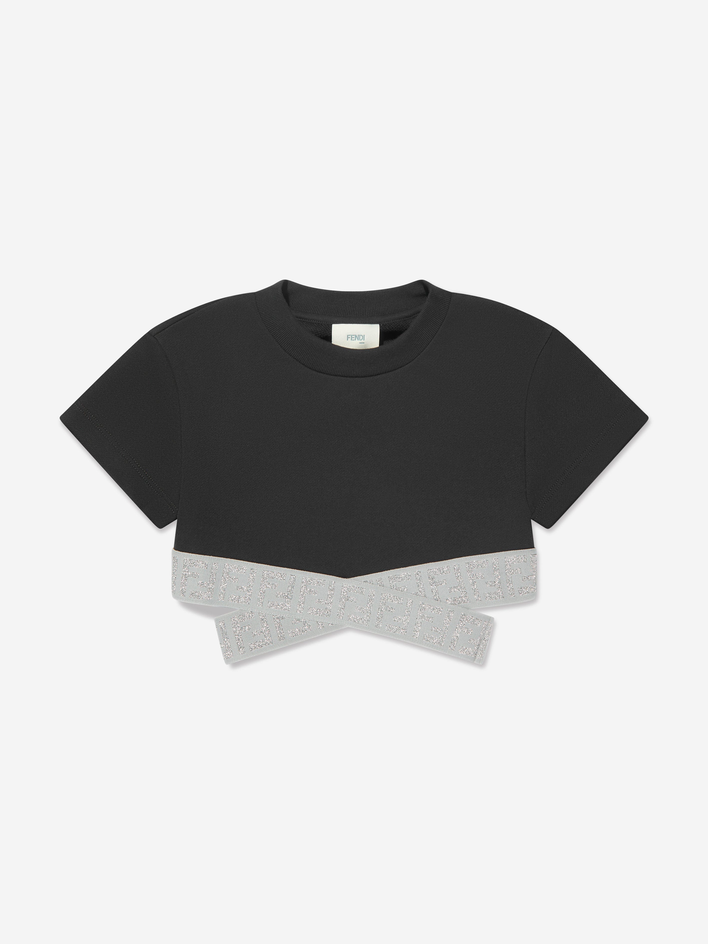 Fendi Girls Cropped FF Logo Top in Black