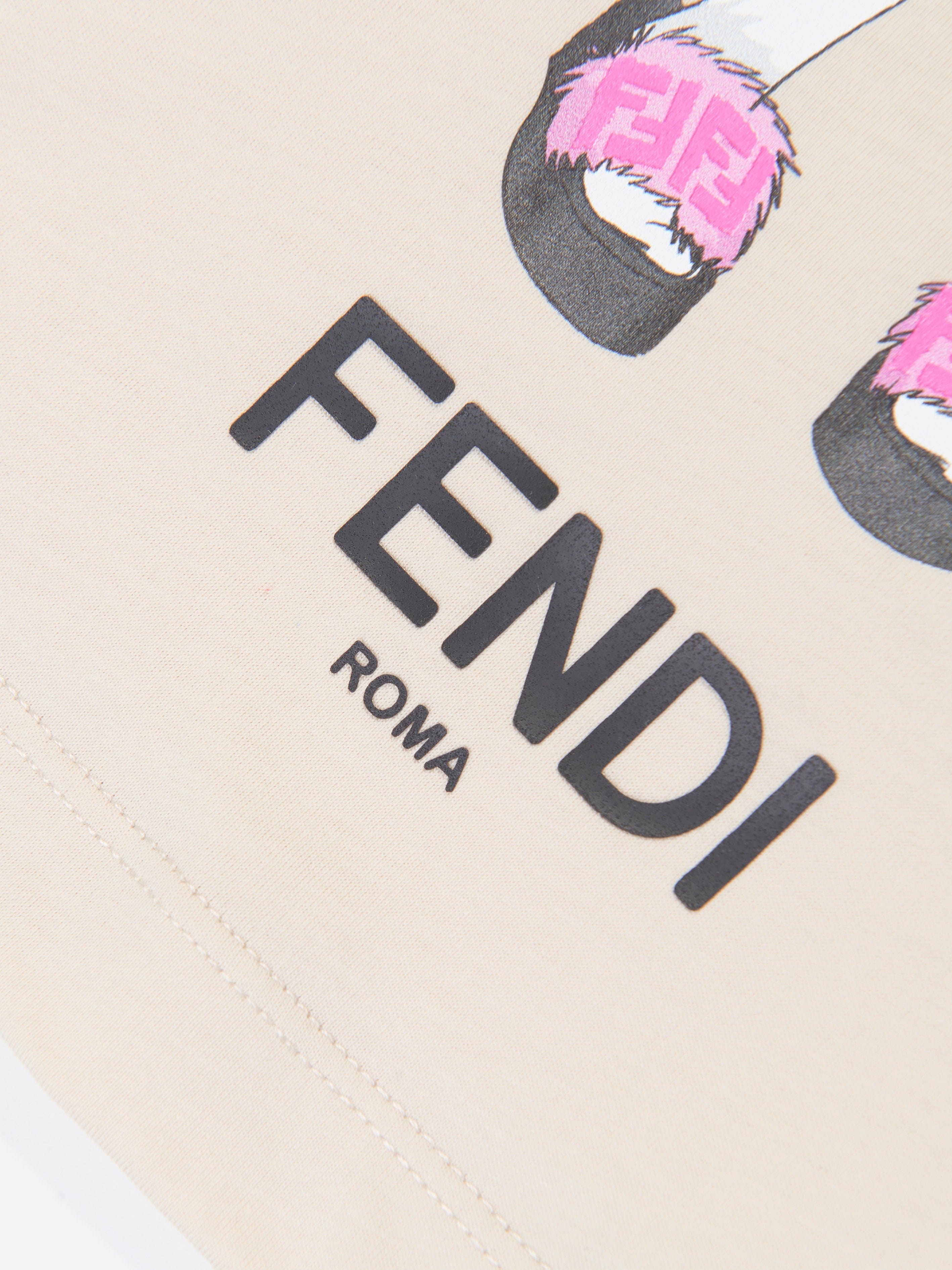 Fendi Girls Graphic Print T-Shirt in Beige