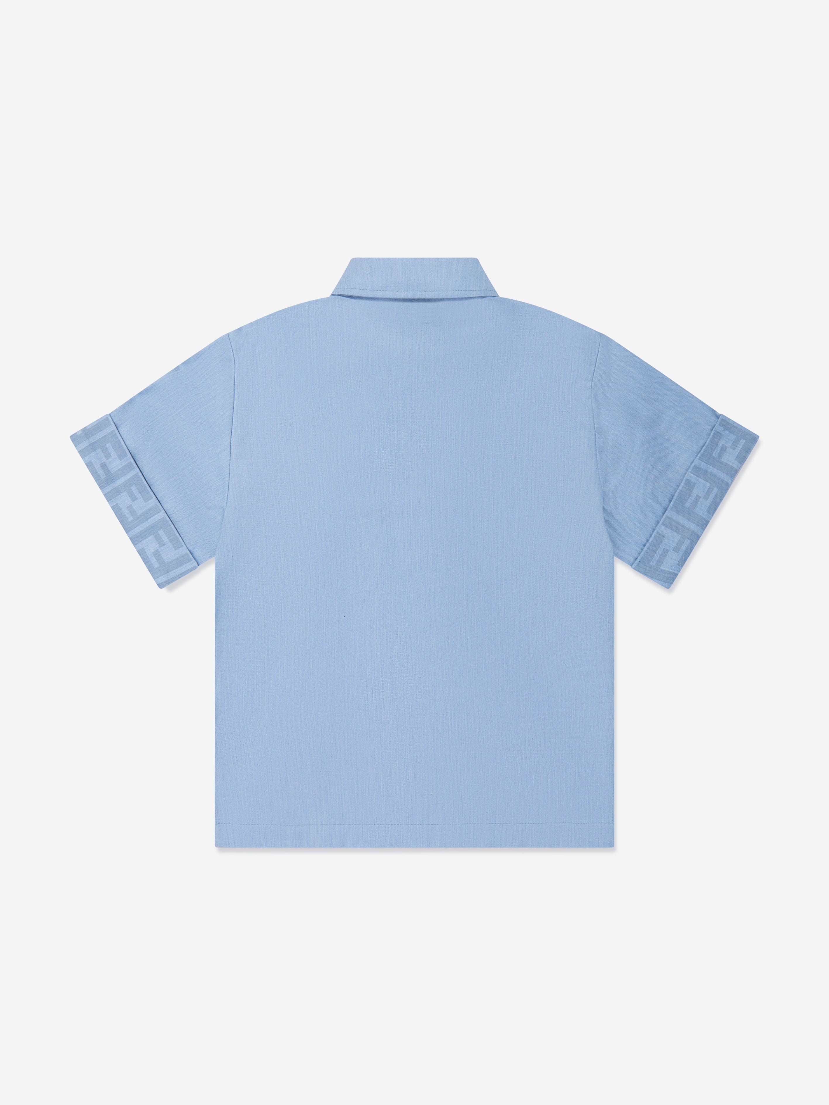 Fendi Boys Chambray FF Logo Shirt in Blue