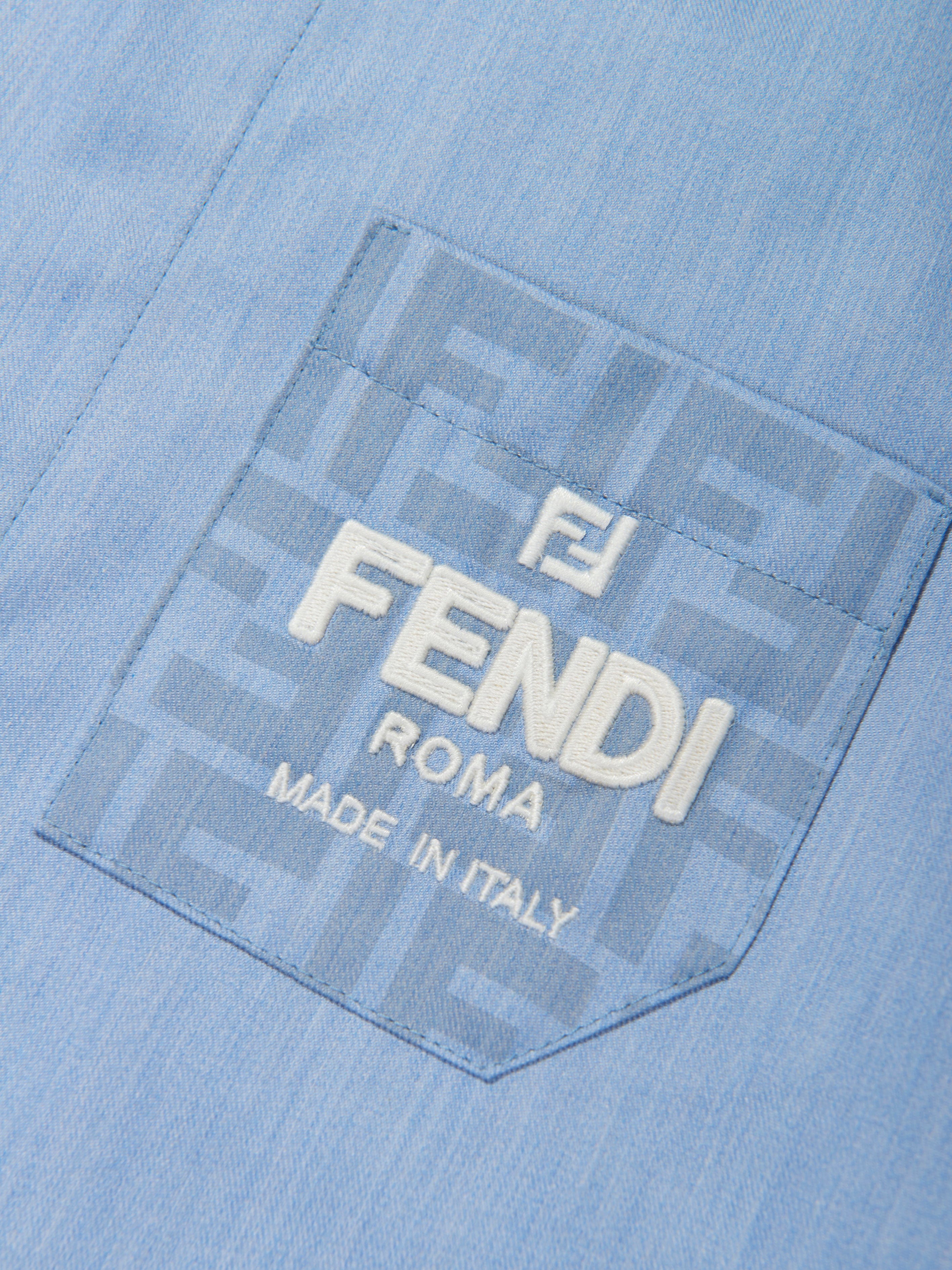 Fendi Boys Chambray FF Logo Shirt in Blue