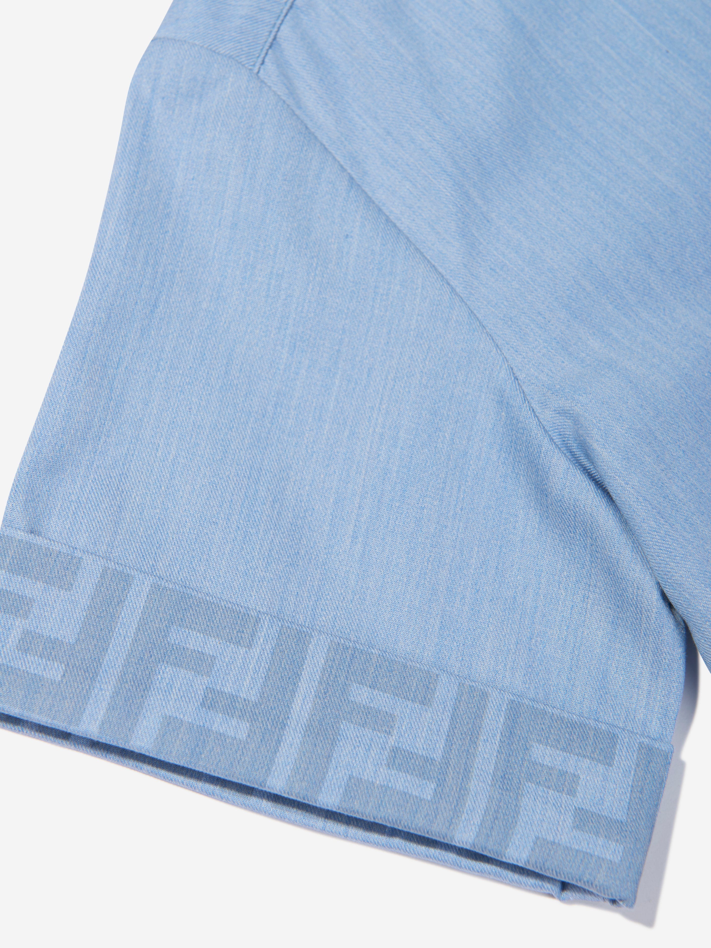 Fendi Boys Chambray FF Logo Shirt in Blue