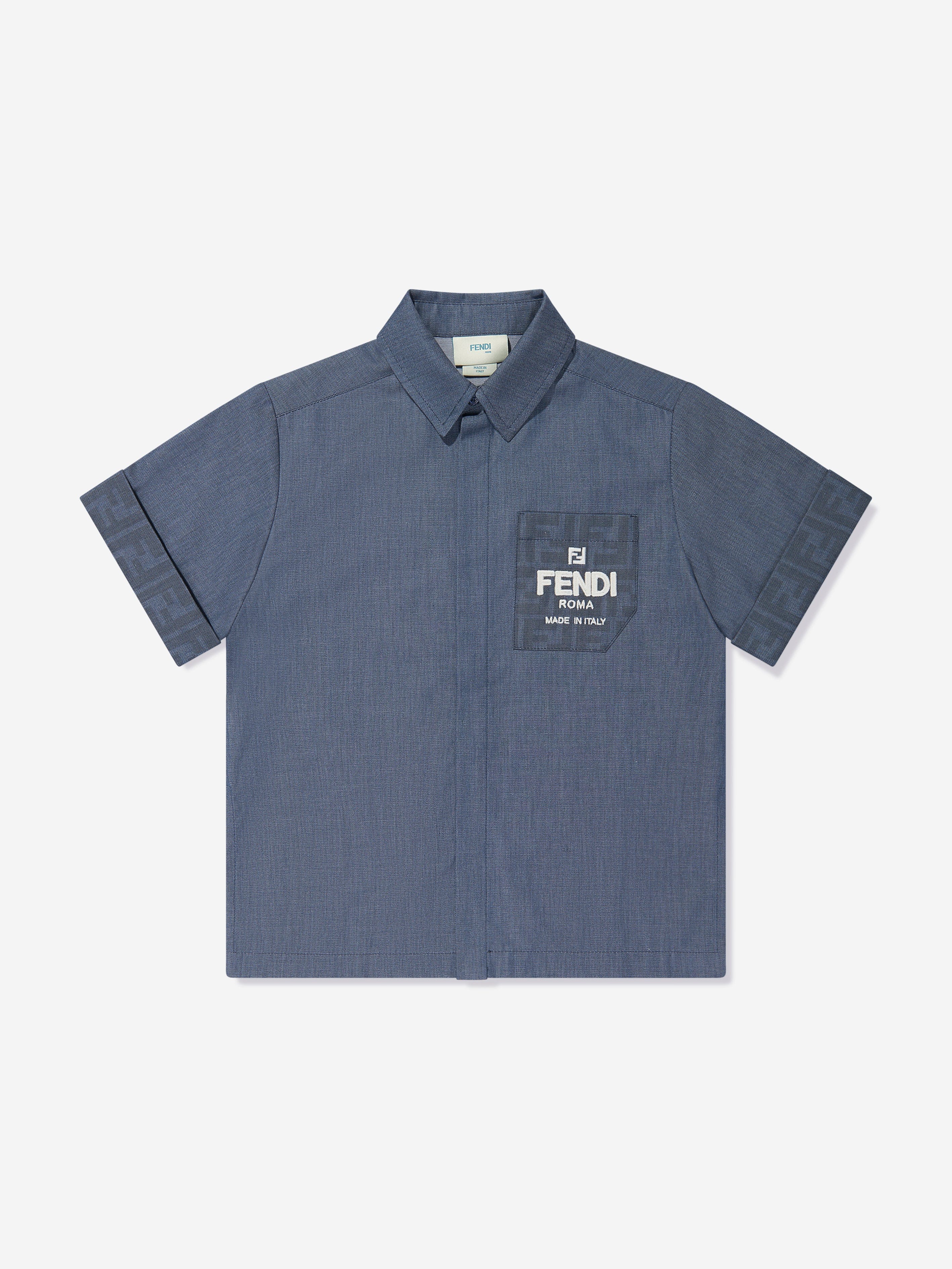 Fendi Boys Chambray Pocket Shirt in Blue