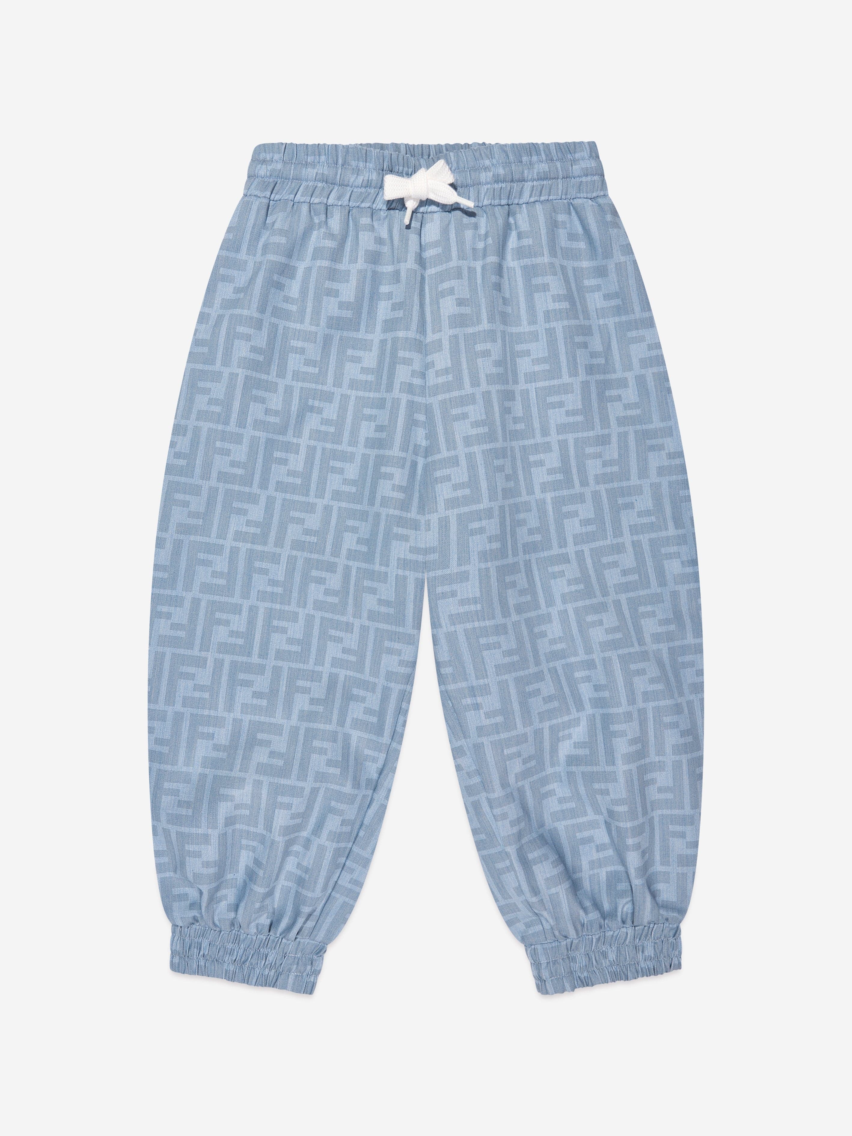 Fendi Boys Chambray FF Logo Joggers in Blue