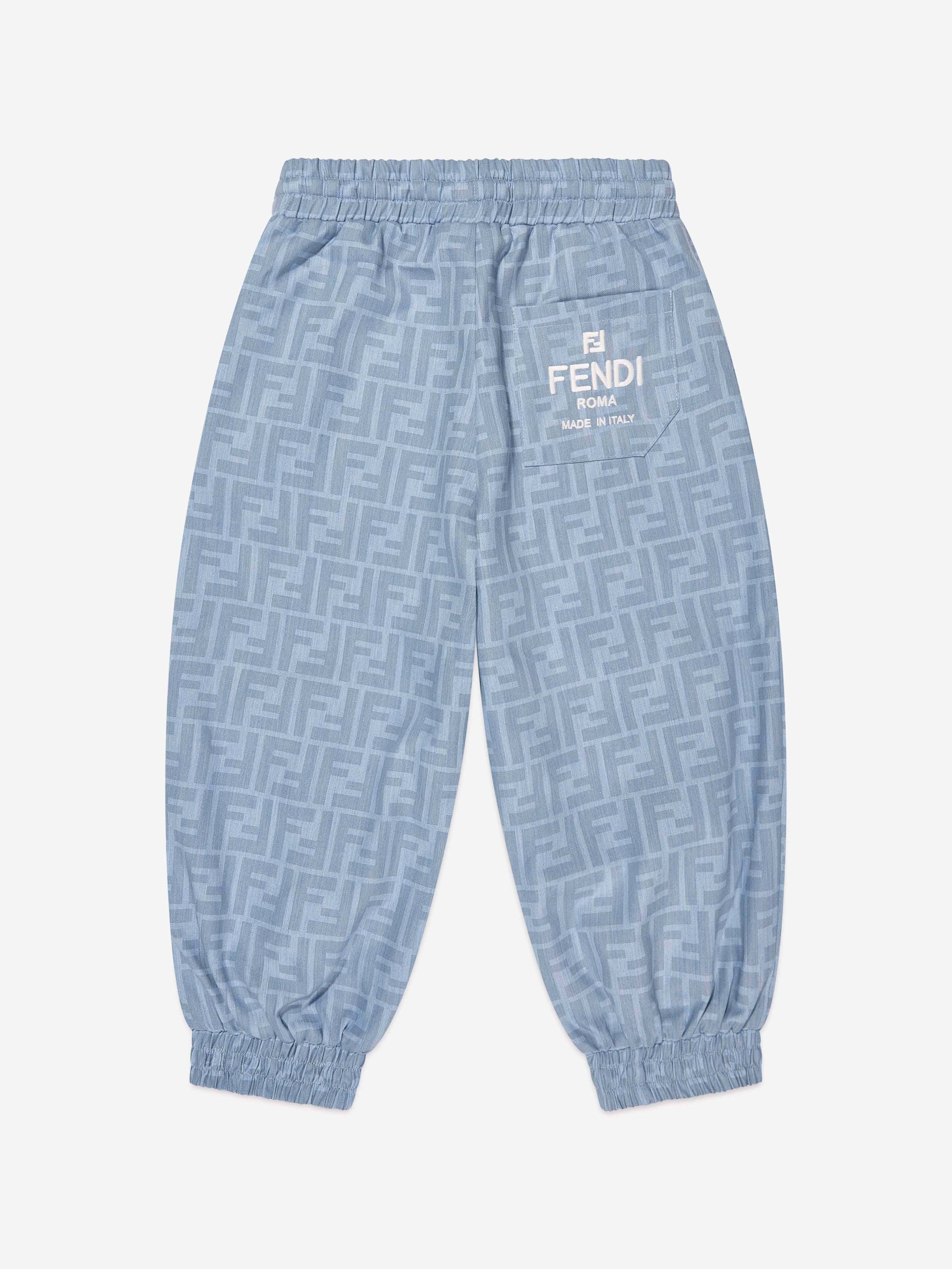 Fendi Boys Chambray FF Logo Joggers in Blue