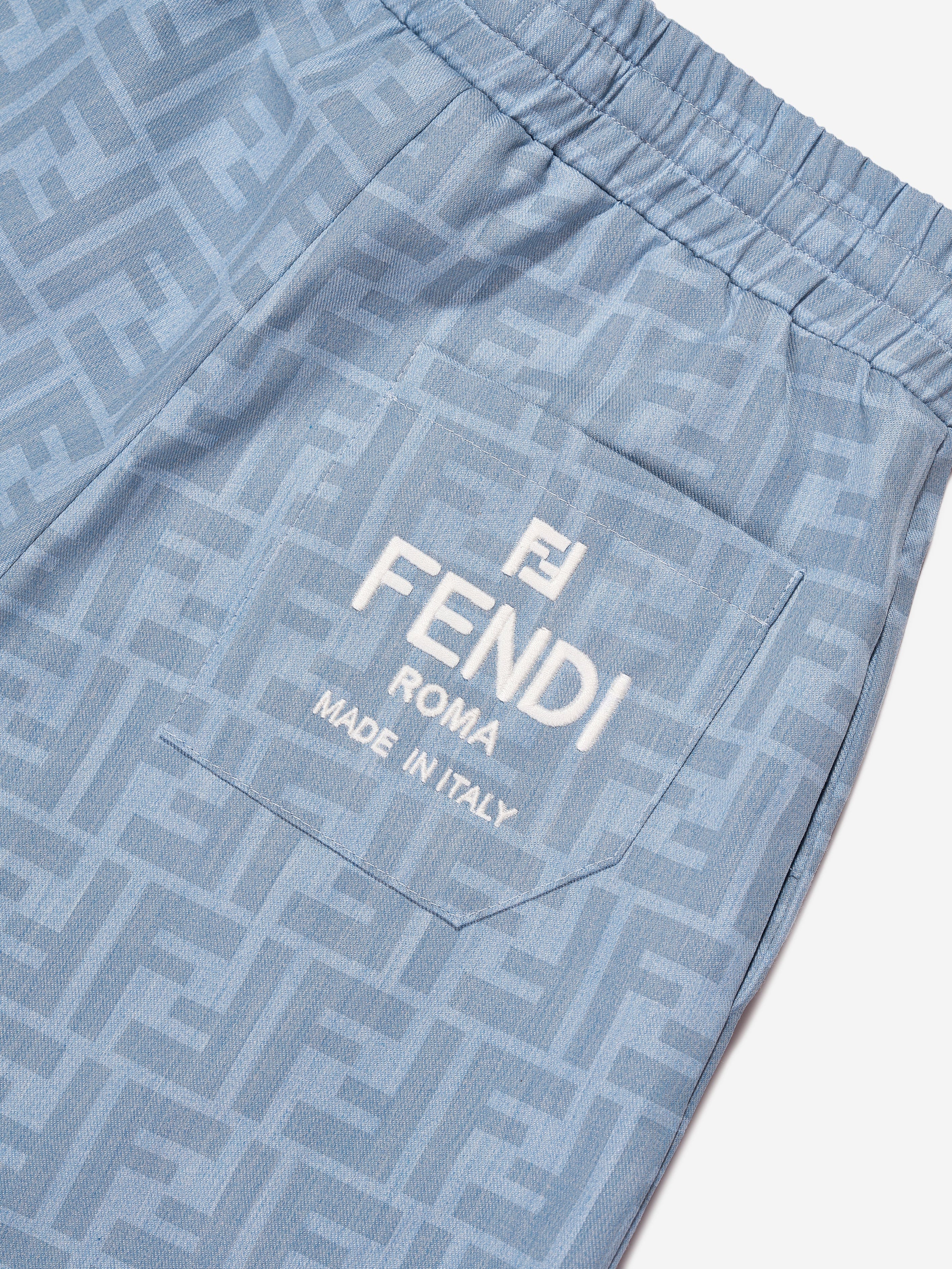 Fendi Boys Chambray FF Logo Joggers in Blue