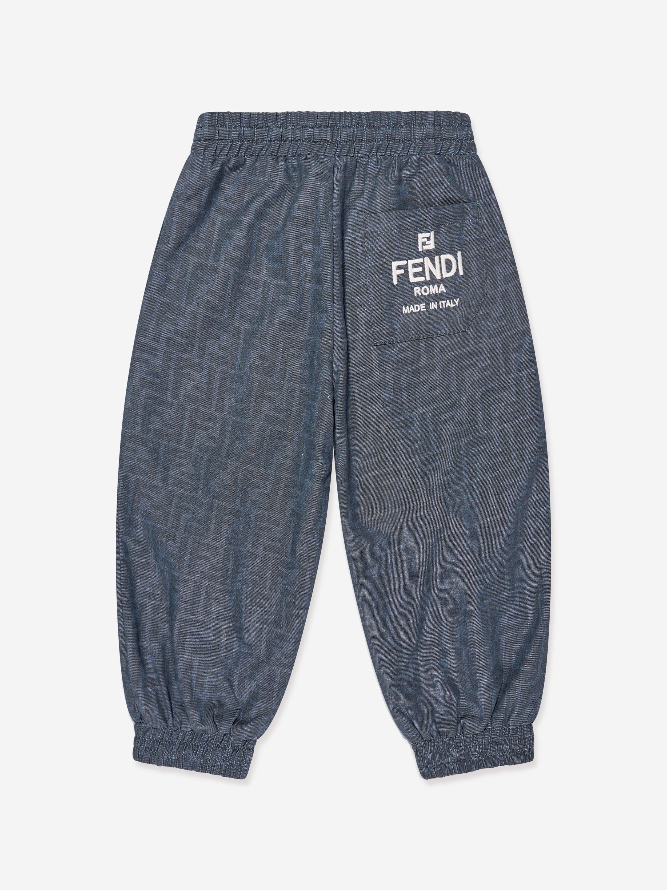 Fendi Boys Chambray FF Logo Joggers in Blue