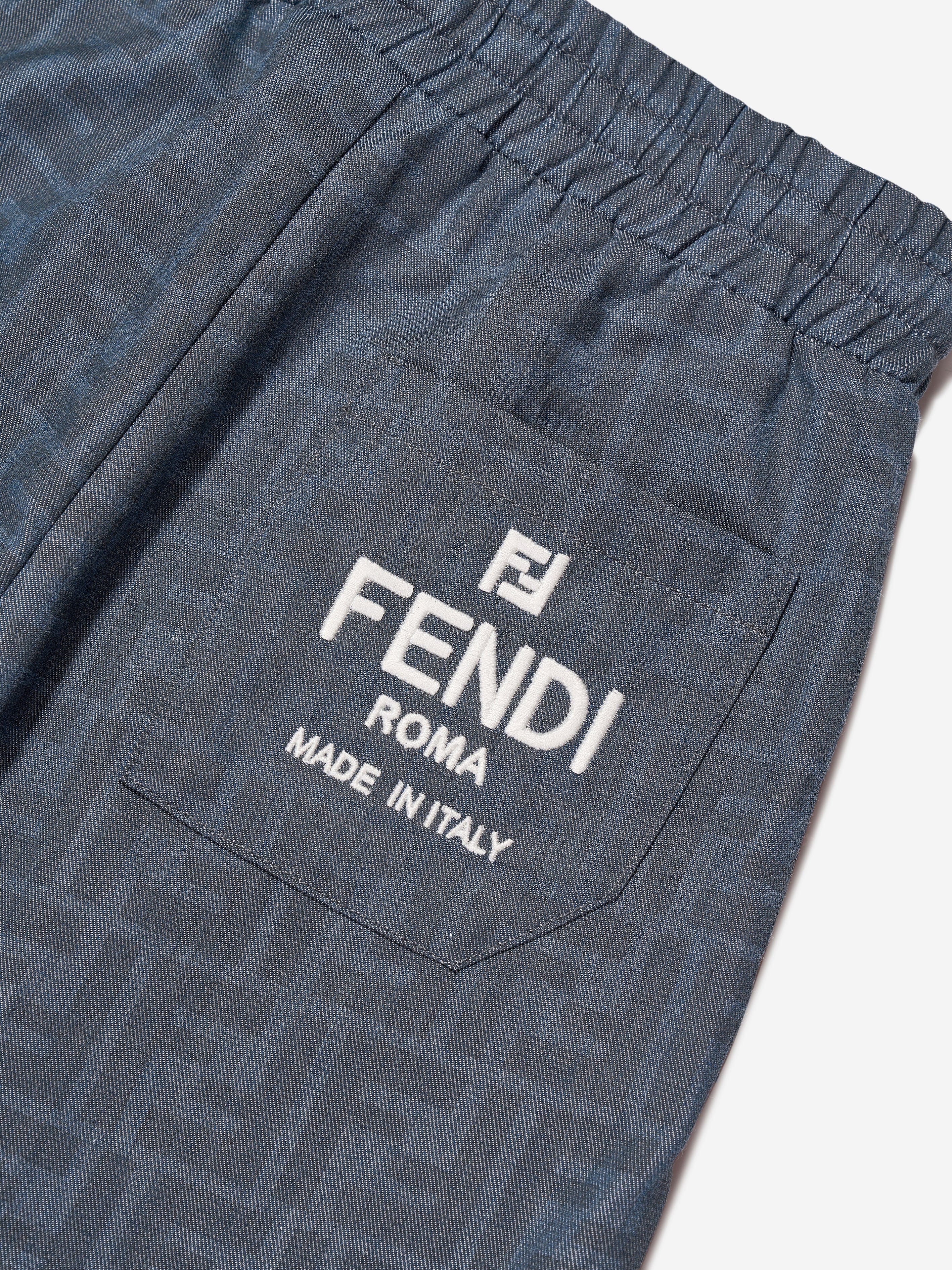 Fendi Boys Chambray FF Logo Joggers in Blue