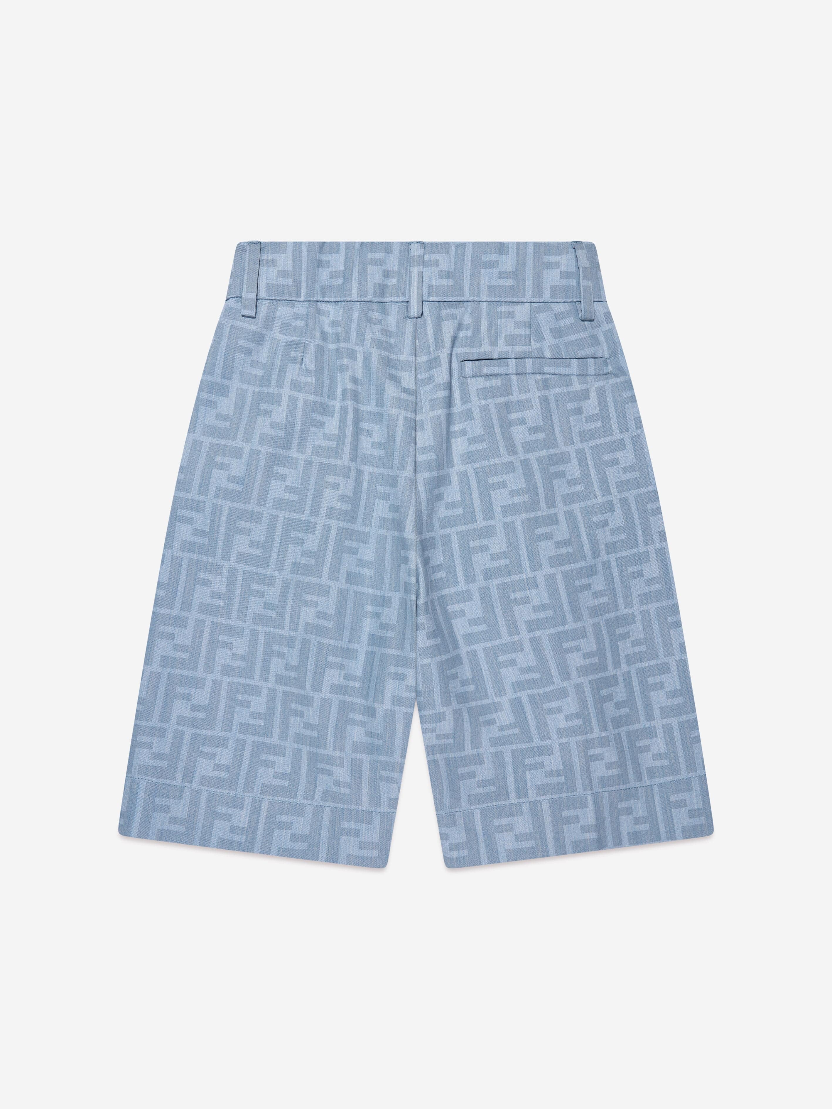 Fendi Boys Chambray FF Logo Shorts in Blue