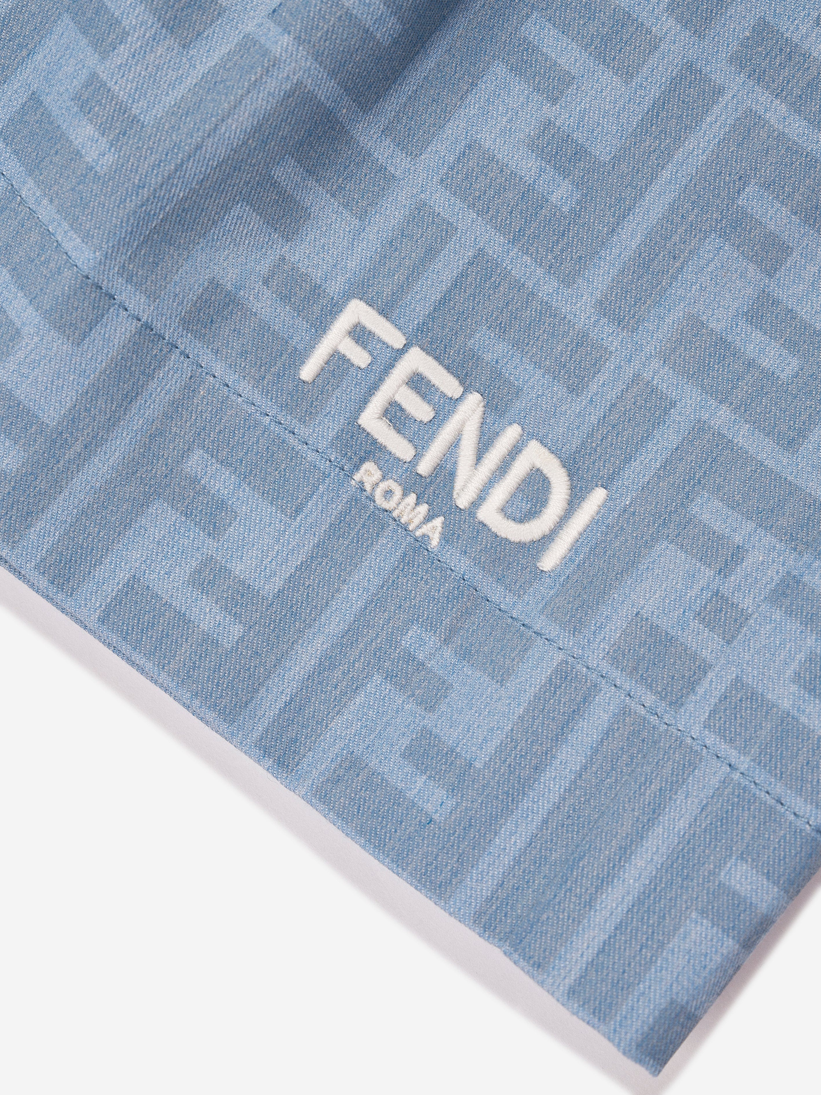 Fendi Boys Chambray FF Logo Shorts in Blue