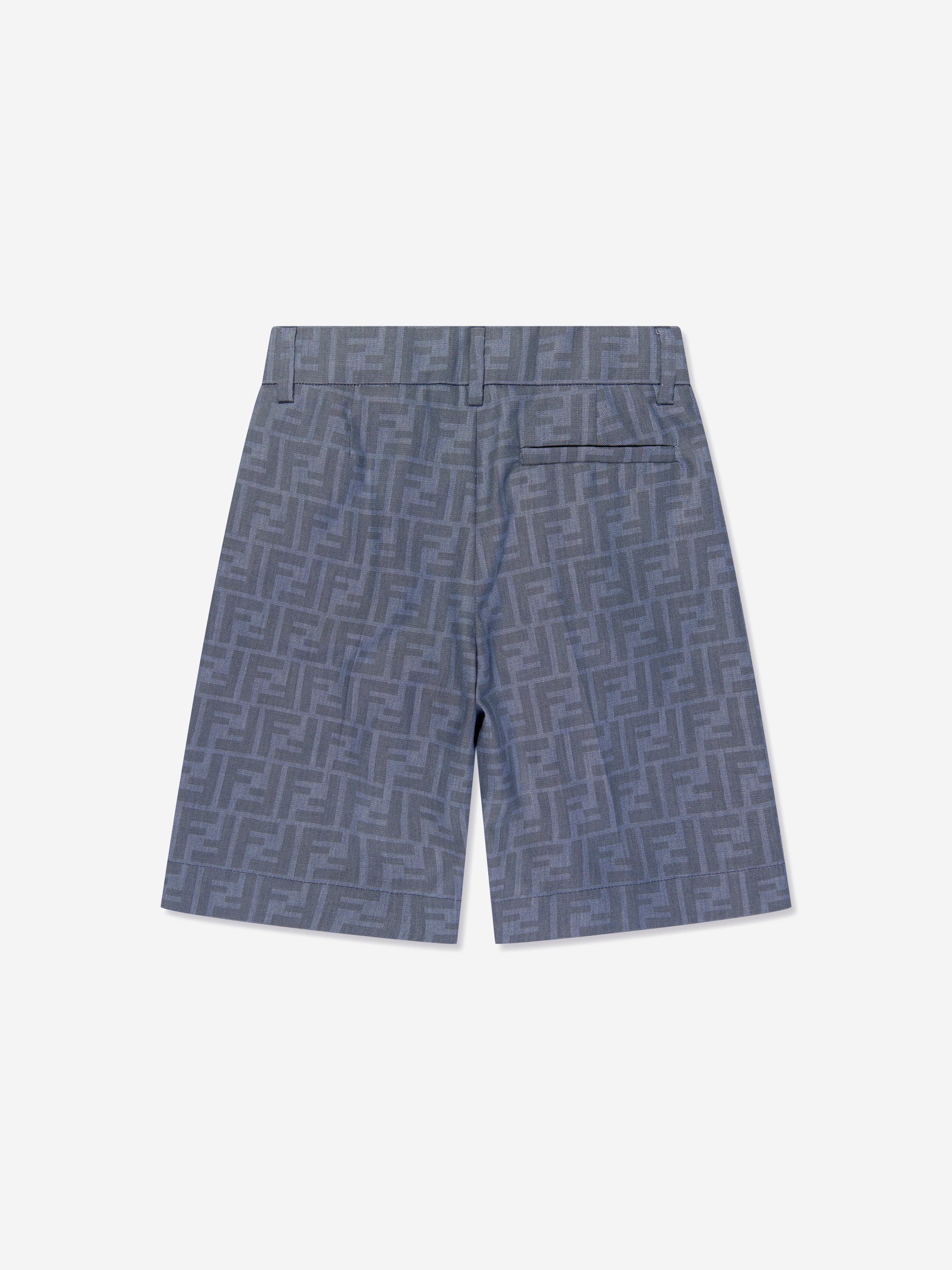 Fendi Boys Chambray FF Logo Shorts in Blue