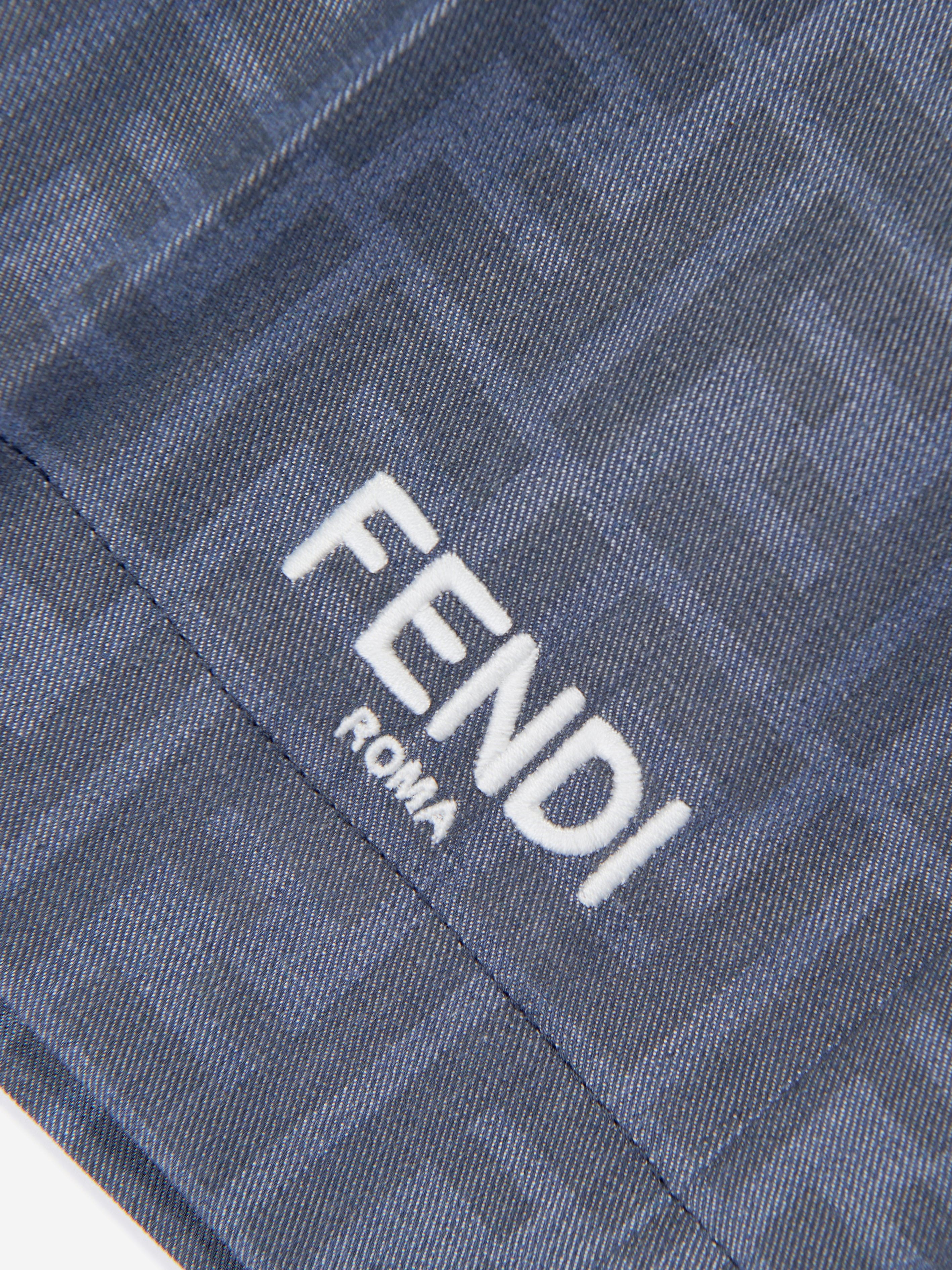 Fendi Boys Chambray FF Logo Shorts in Blue