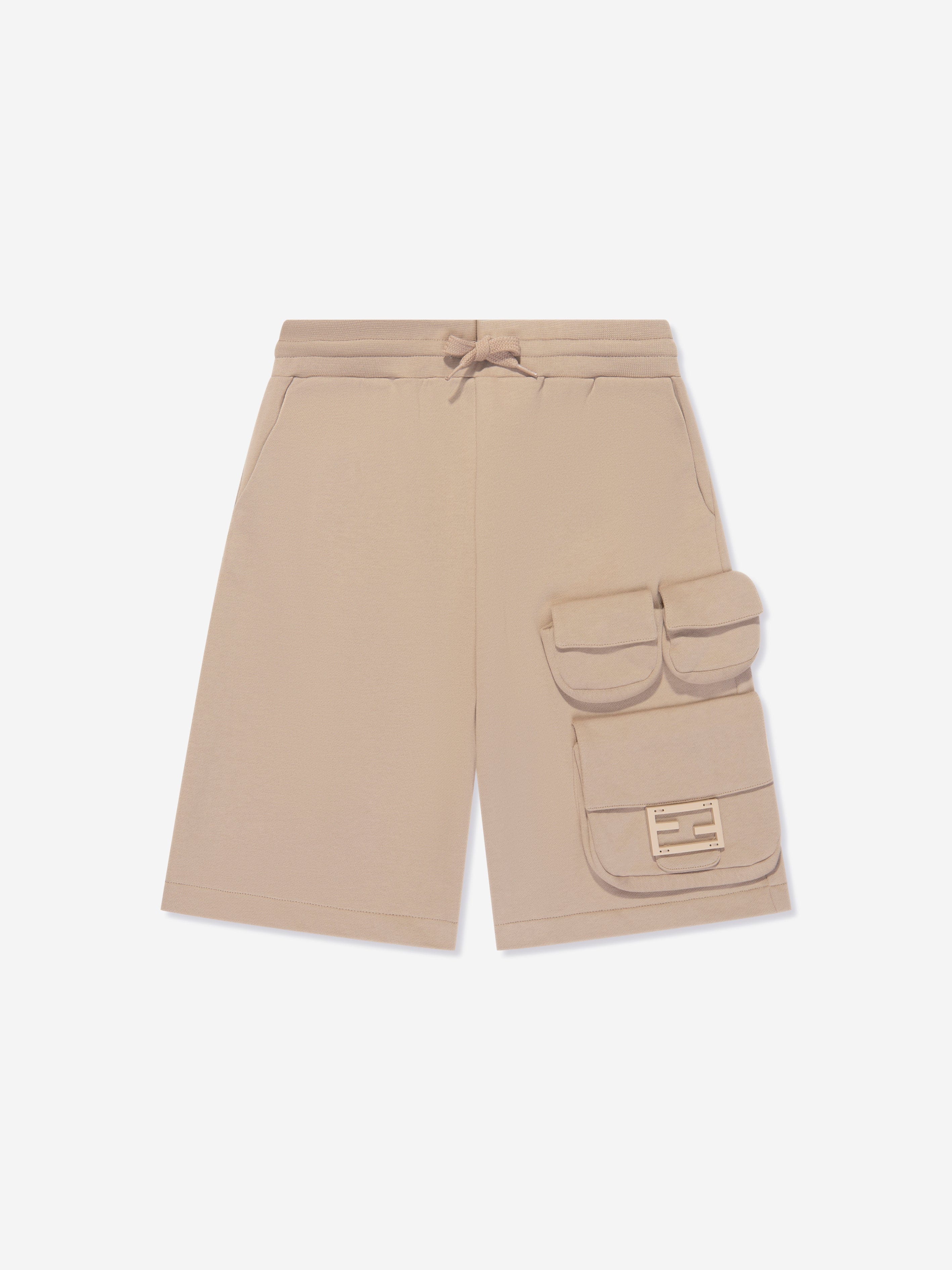 Fendi Boys Baguette Pocket Cargo Shorts in Beige