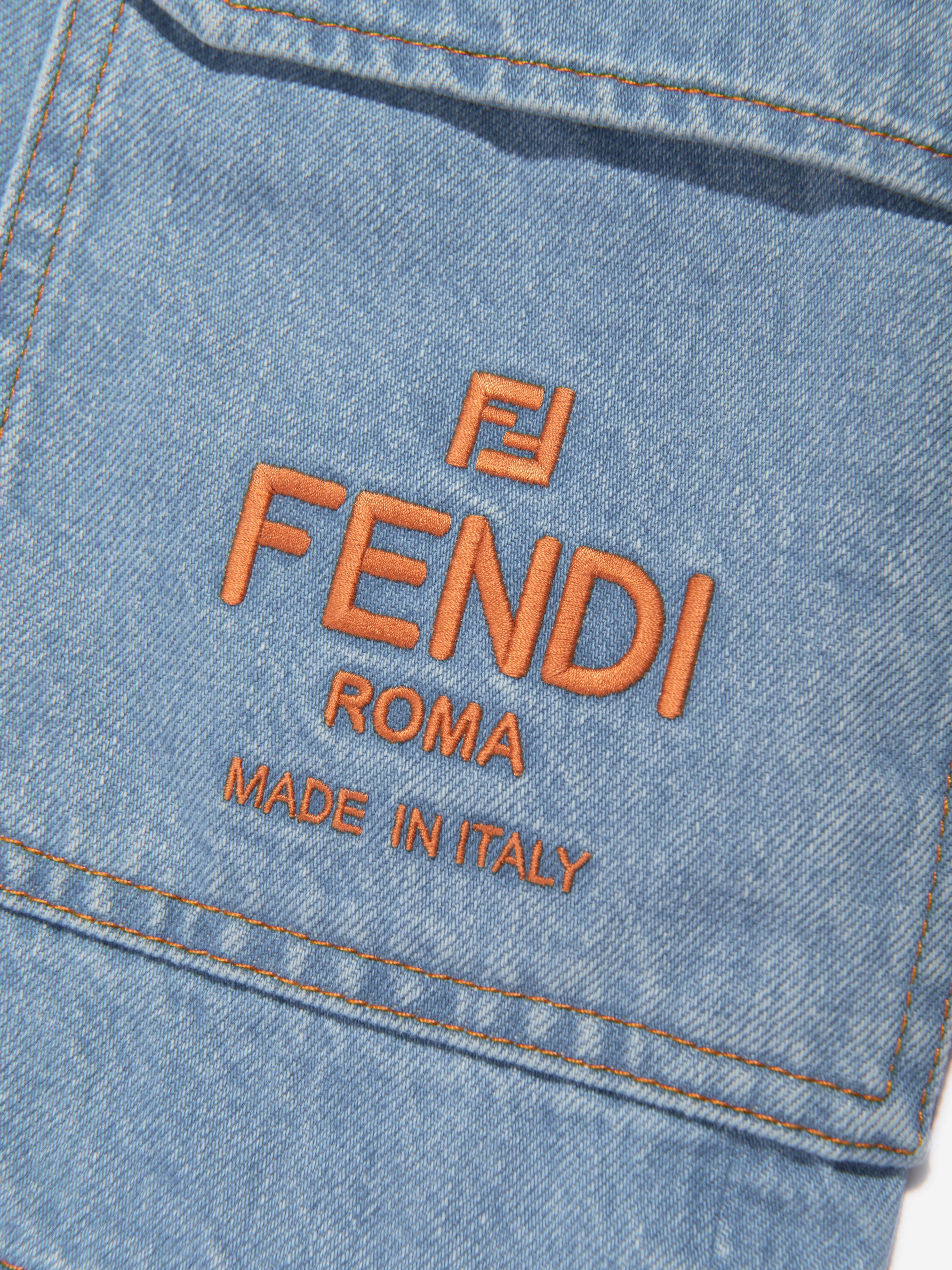 Fendi Boys Big Pocket Logo Denim Shorts in Blue