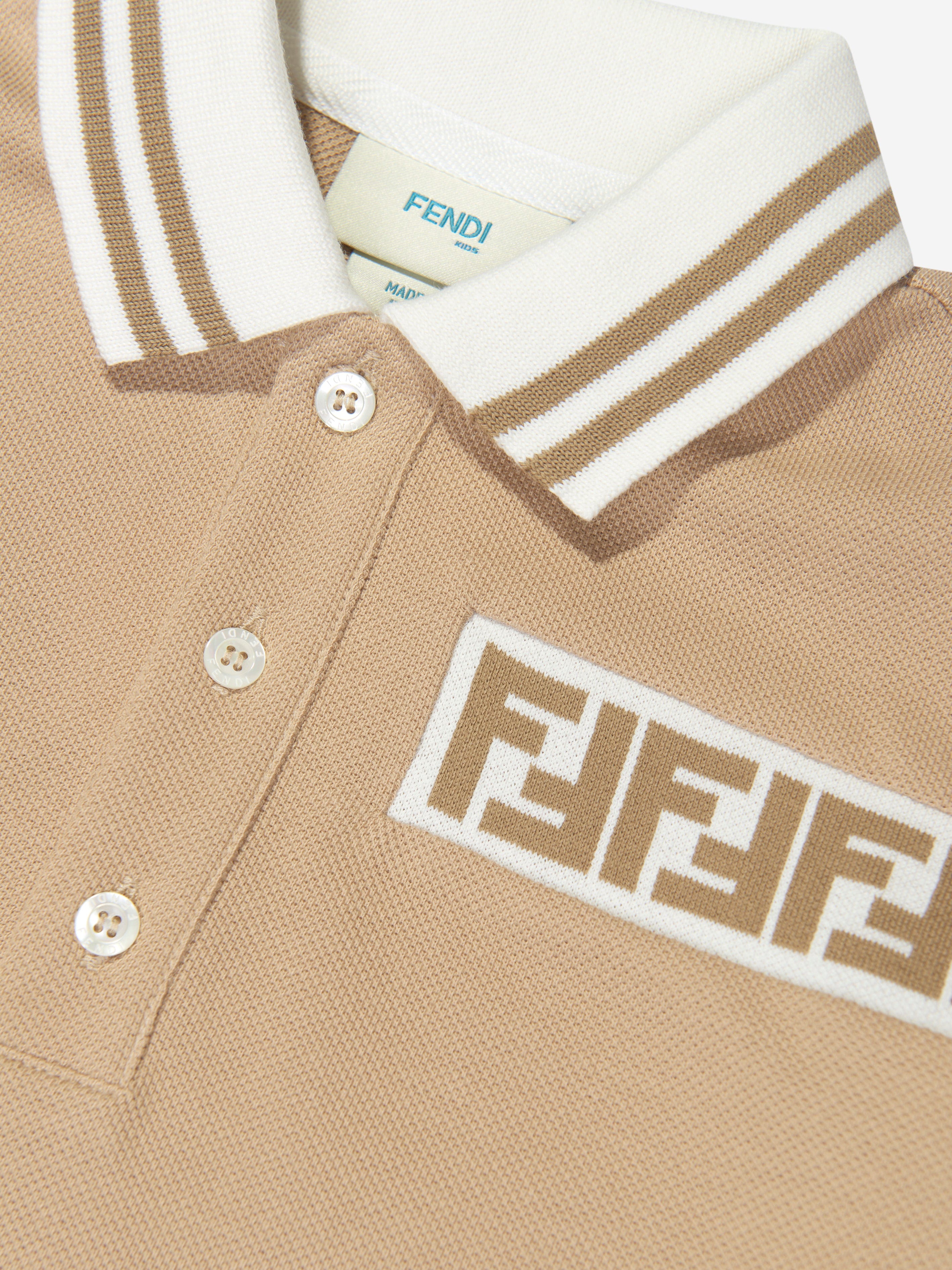 Fendi Boys FF Logo Polo Shirt in Beige