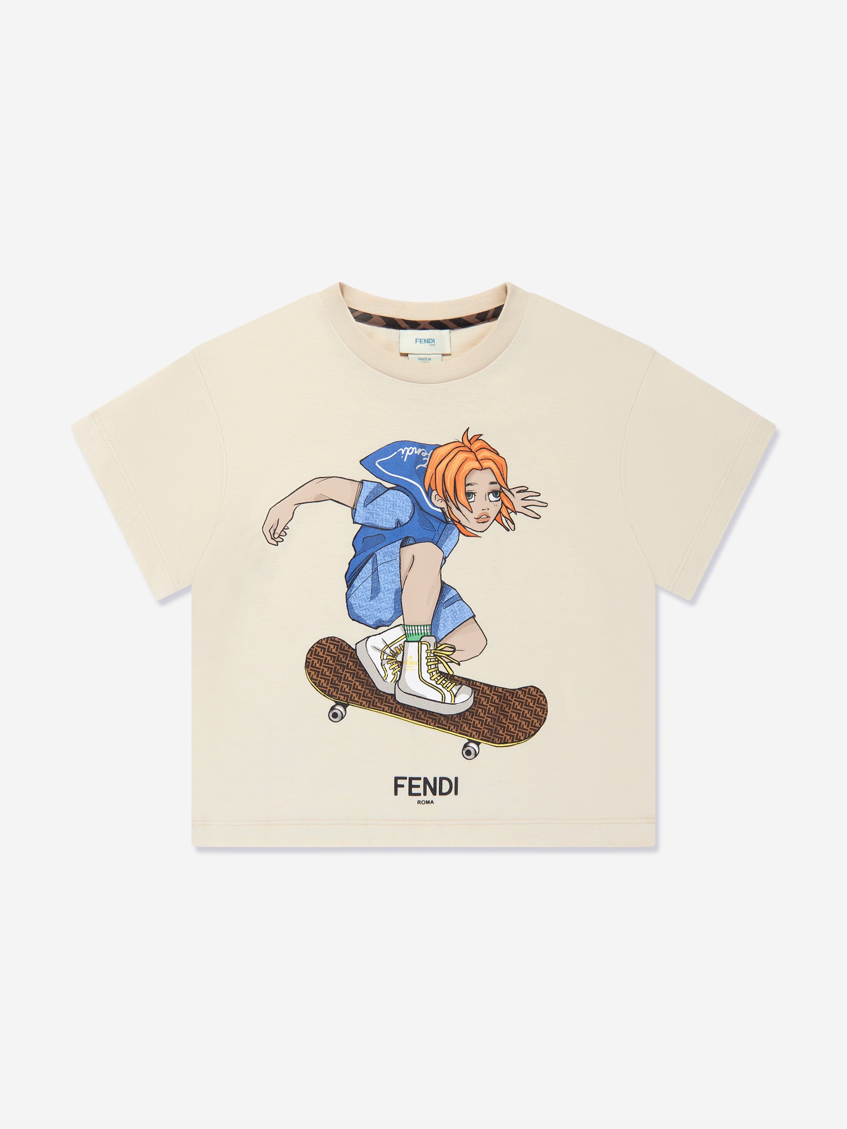 Fendi Boys Graphic Print T-Shirt in Beige