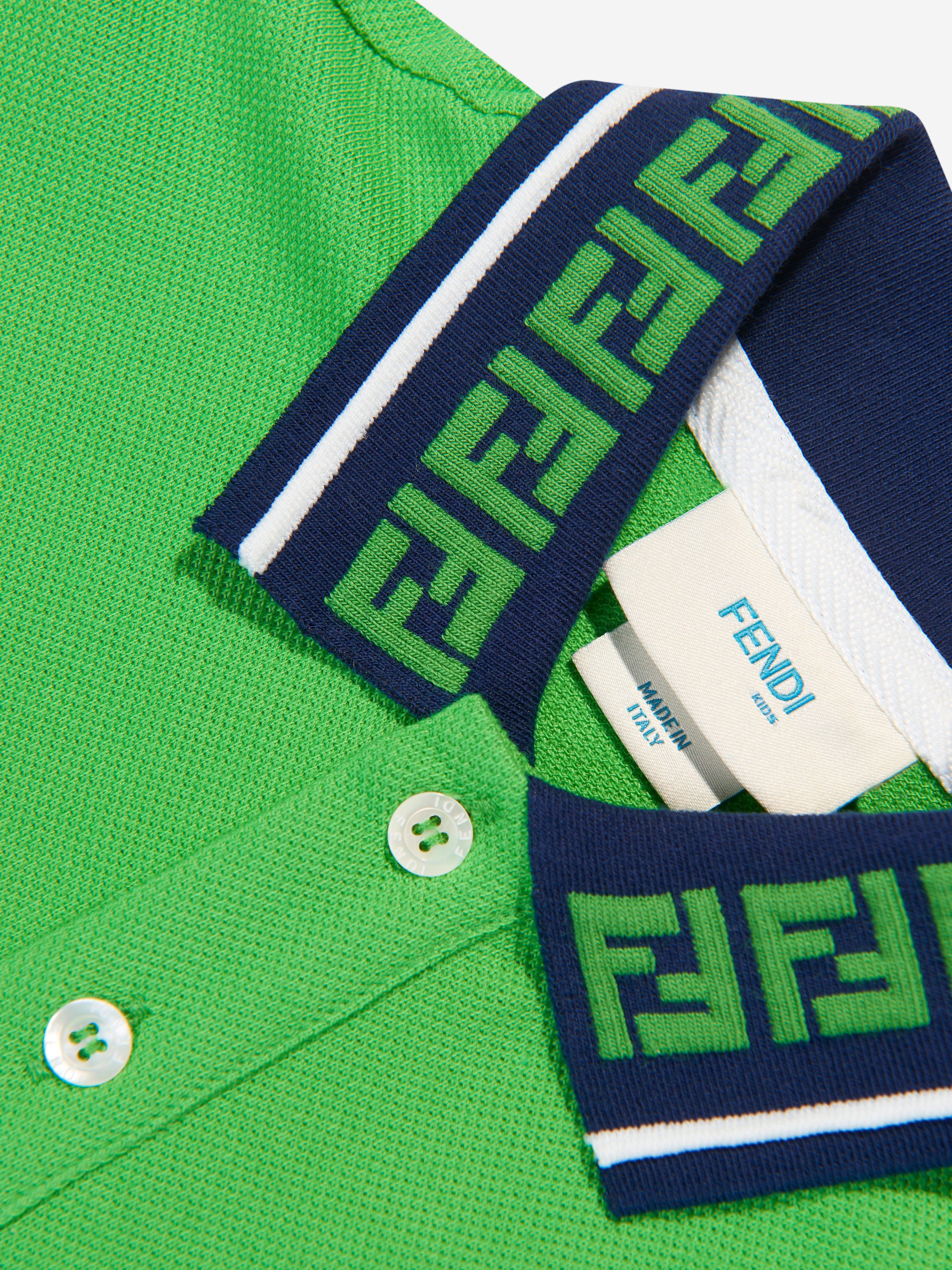 Fendi Boys Logo Polo Shirt in Green