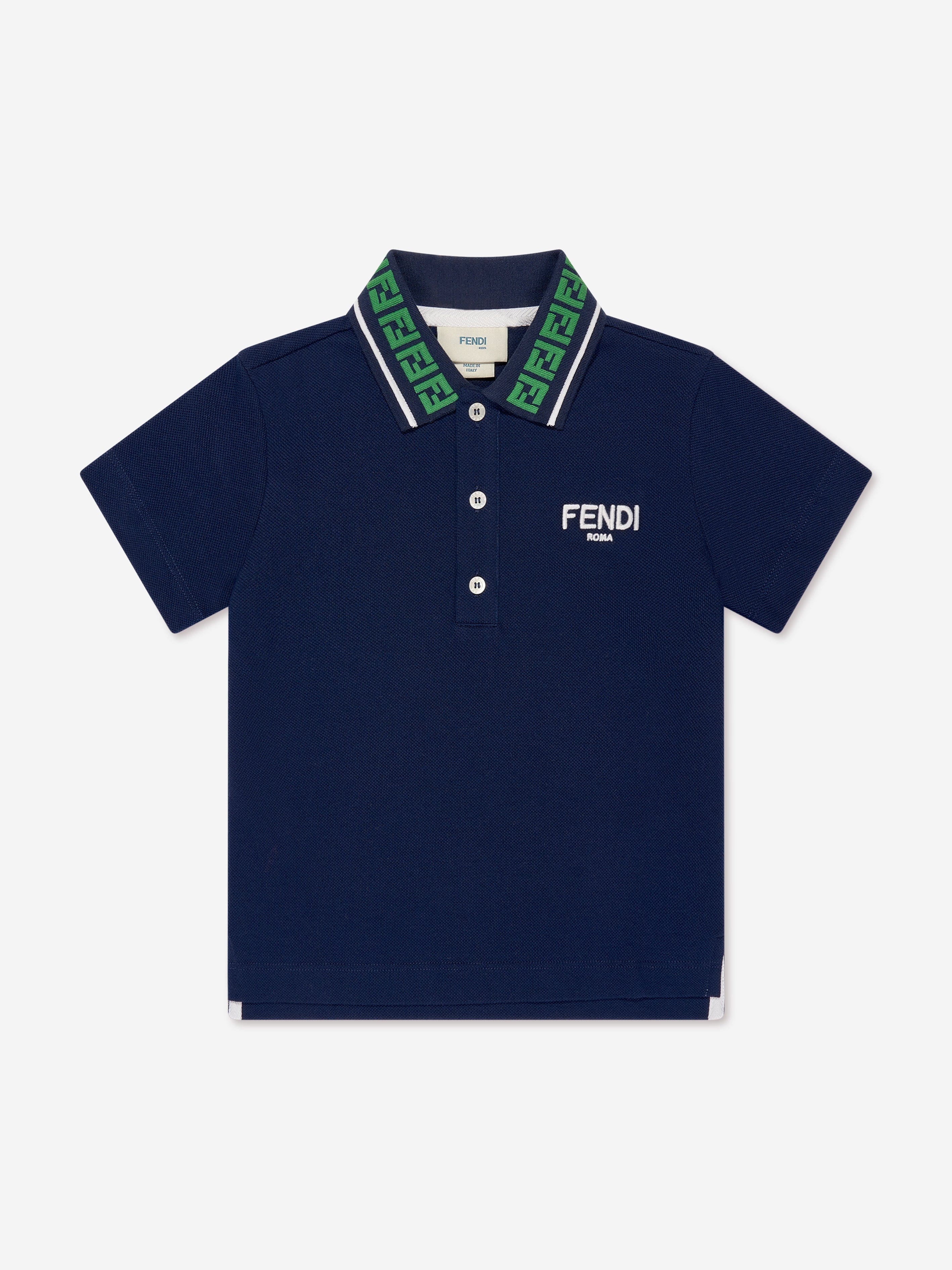 Fendi Boys FF Logo Polo Shirt in Navy