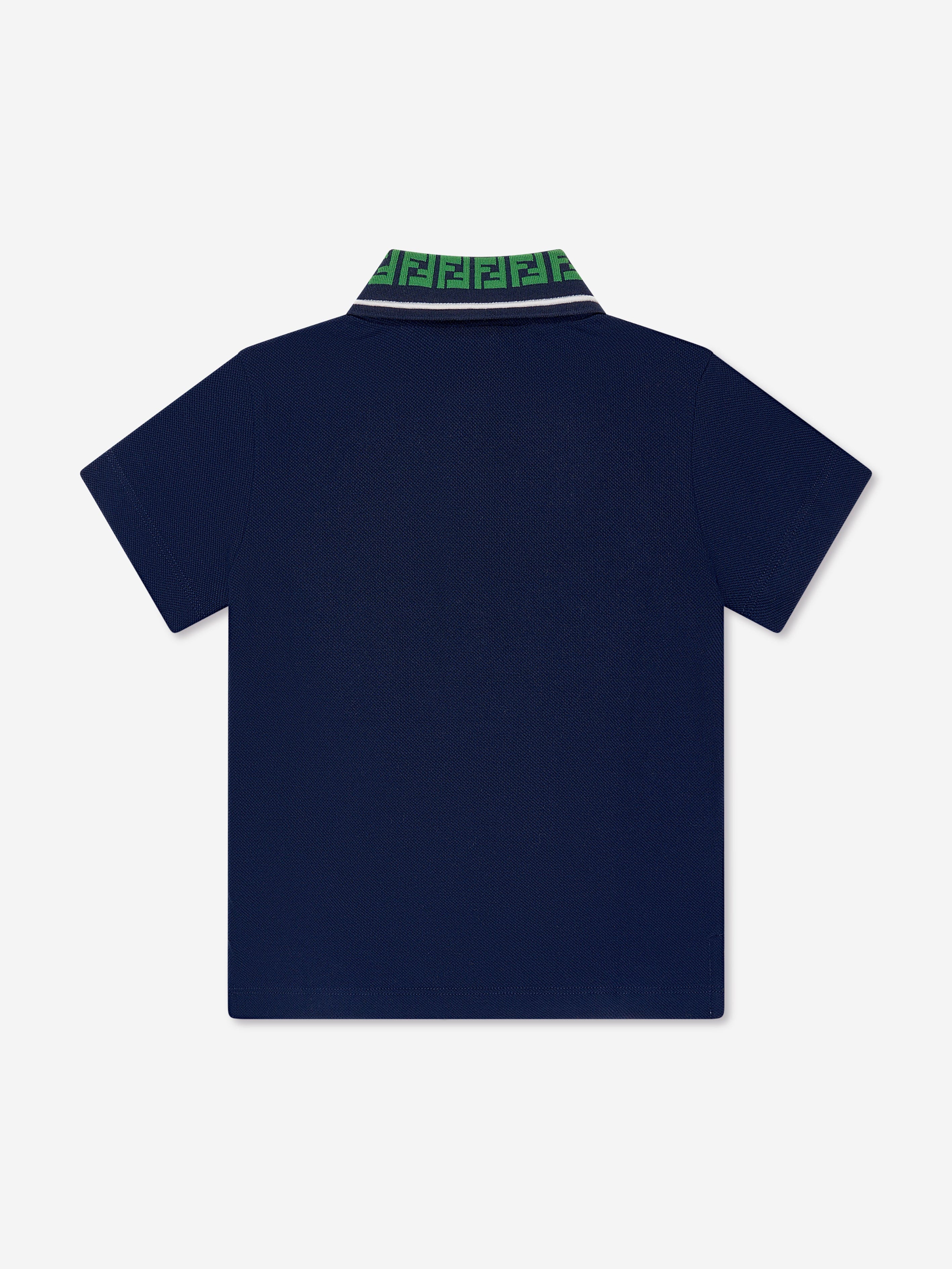 Fendi Boys FF Logo Polo Shirt in Navy