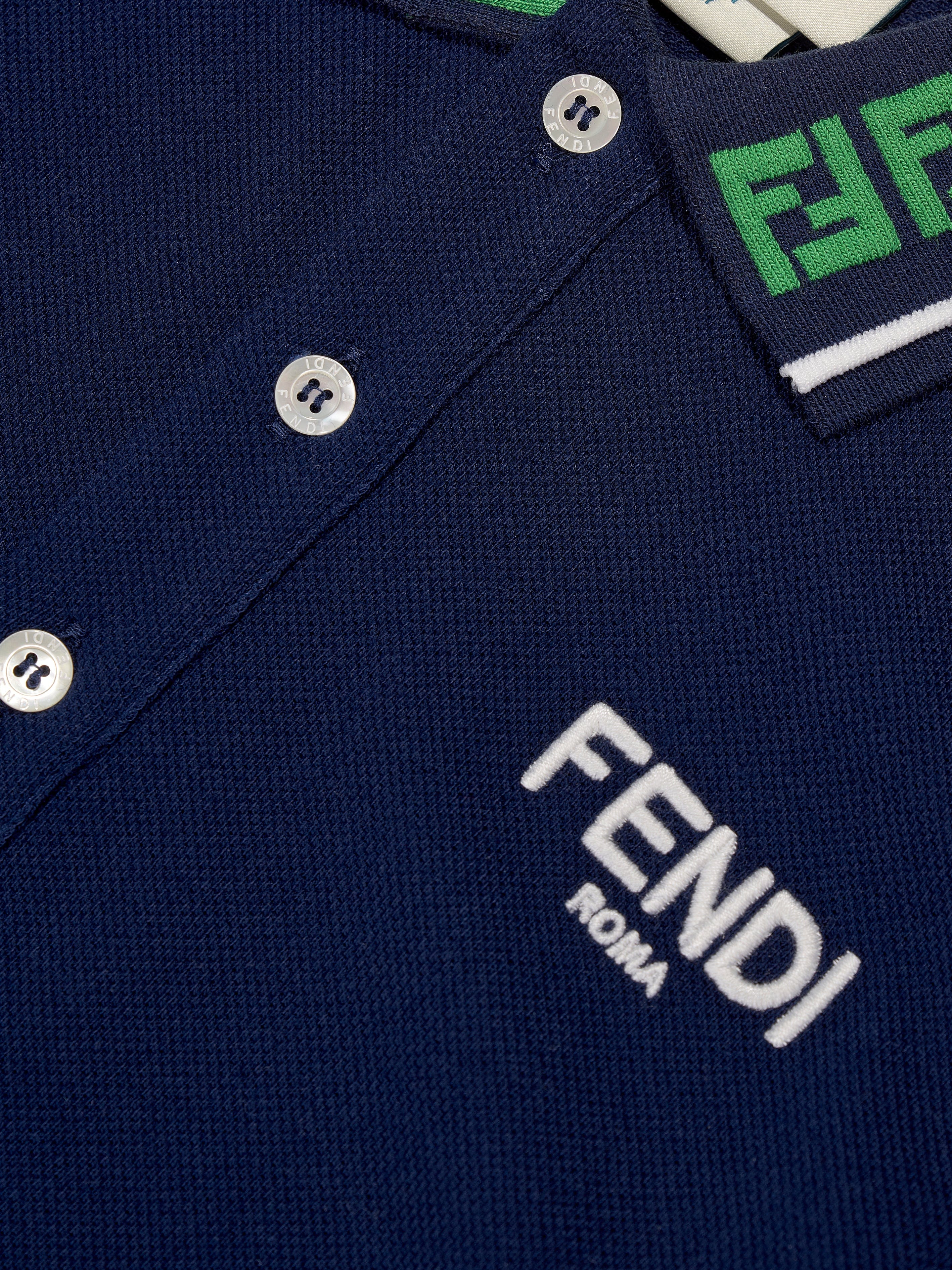 Fendi Boys FF Logo Polo Shirt in Navy