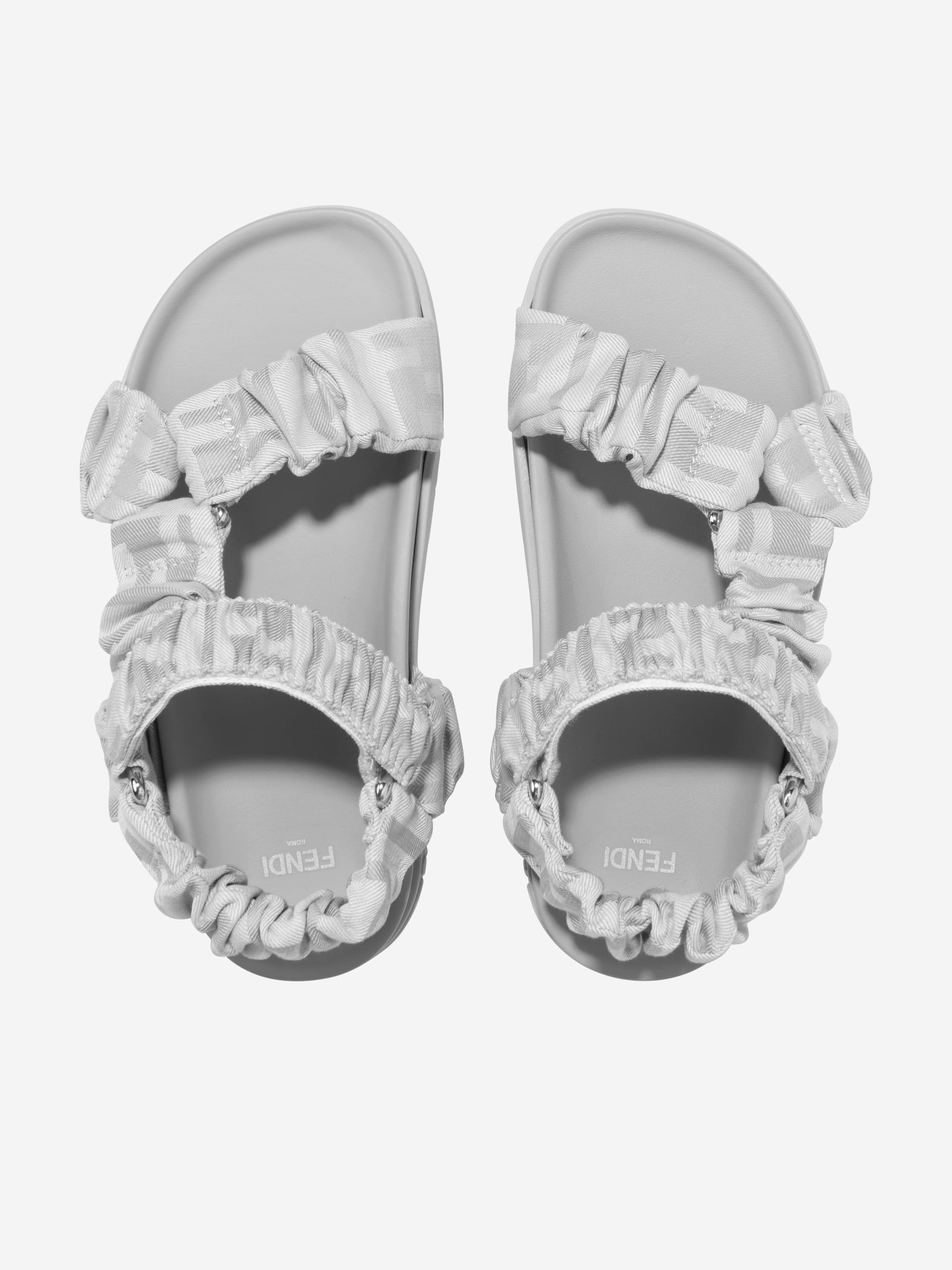 Fendi Kids FF Logo Sandals in Grey