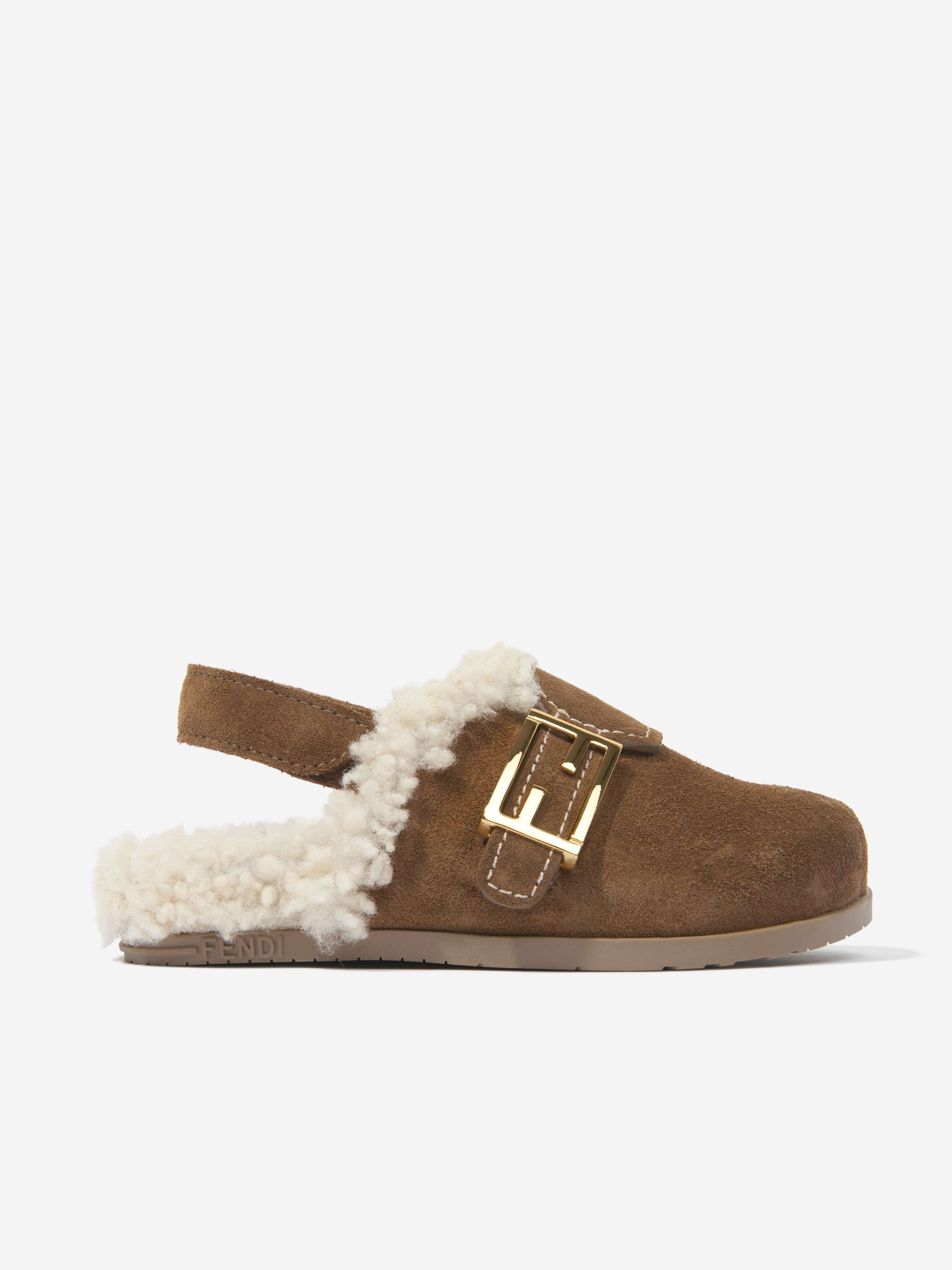 Fendi Kids Sherpa Slipper in Brown