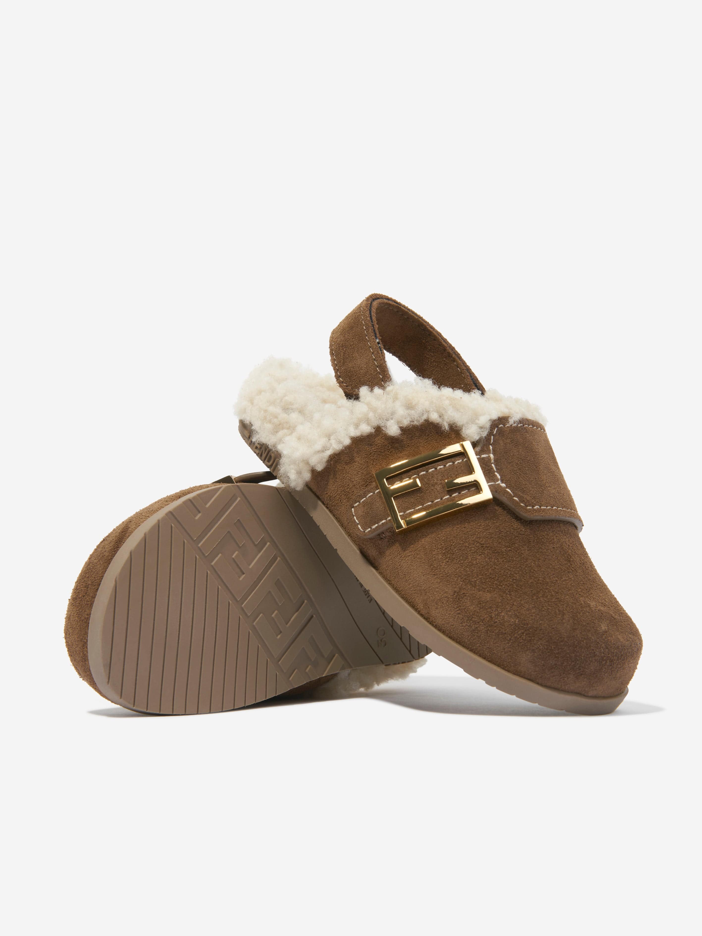 Fendi Kids Sherpa Slipper in Brown