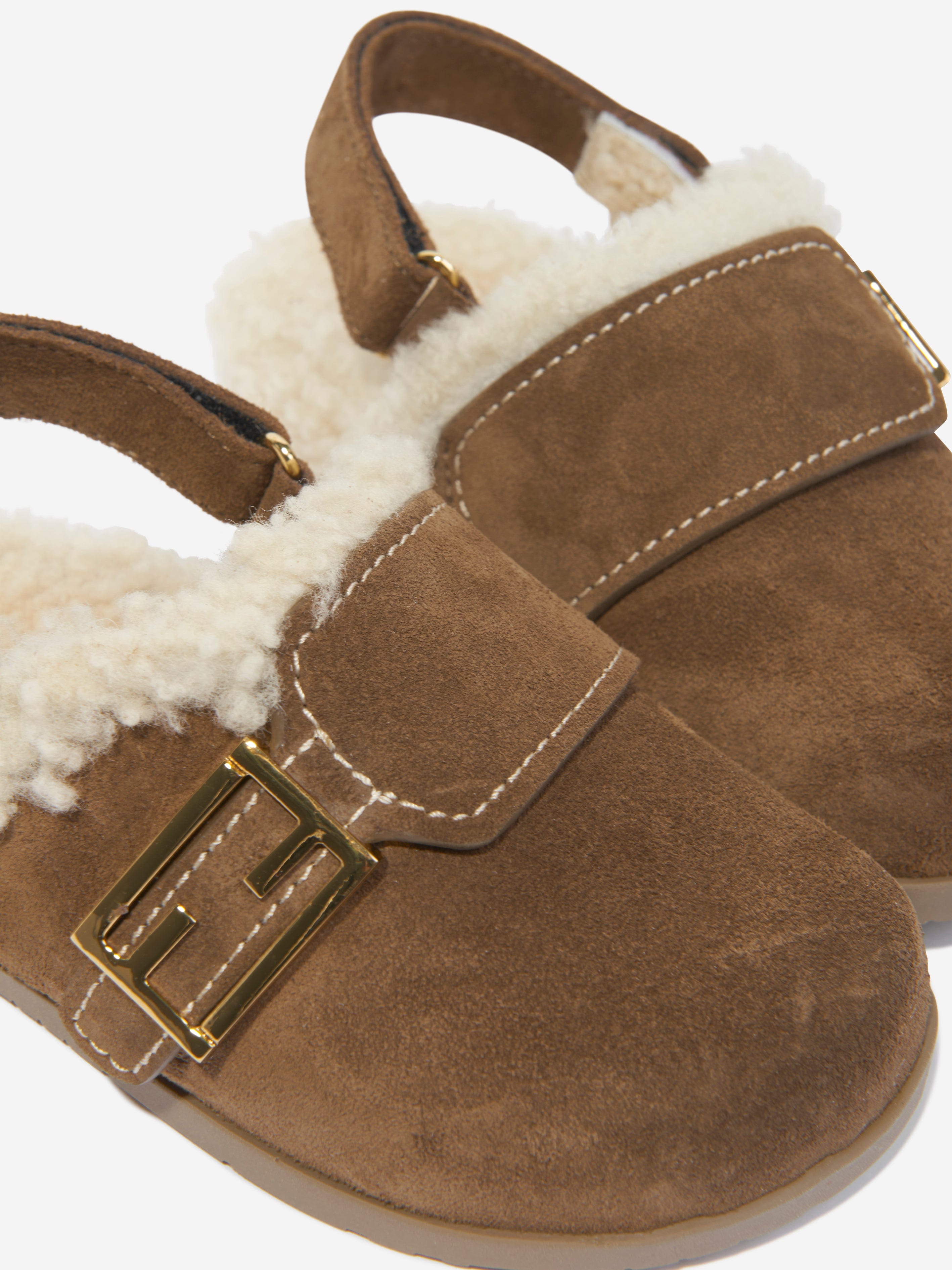 Fendi Kids Sherpa Slipper in Brown