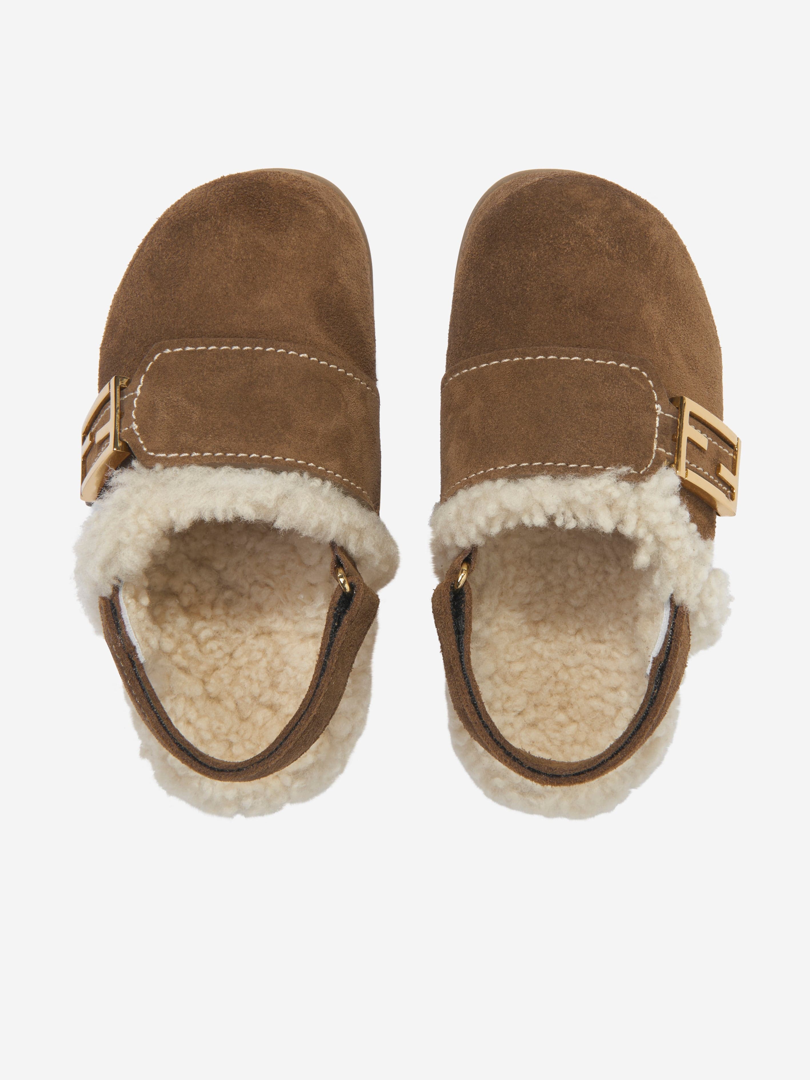 Fendi Kids Sherpa Slipper in Brown