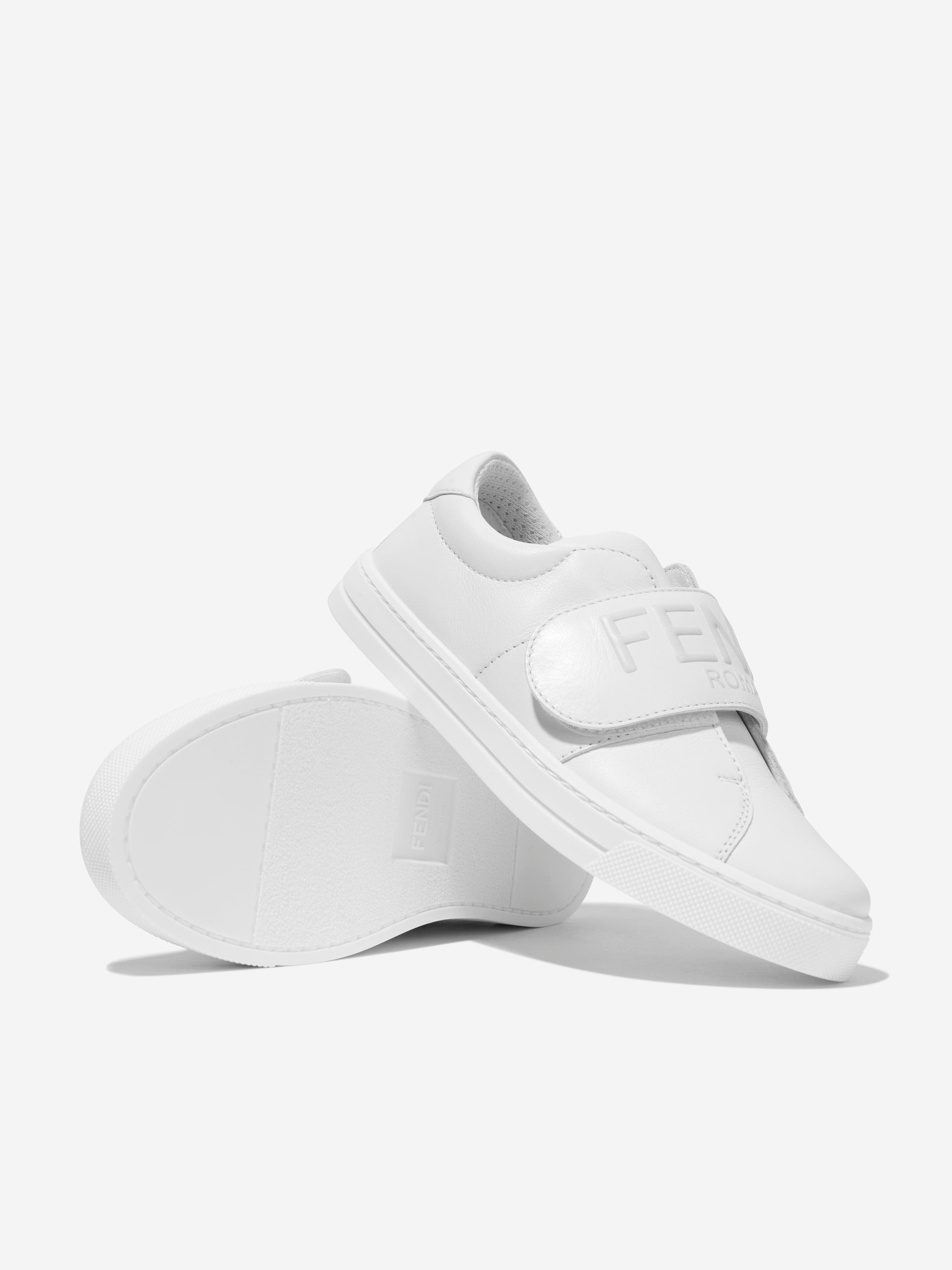 Fendi Kids Leather Logo Trainers in White