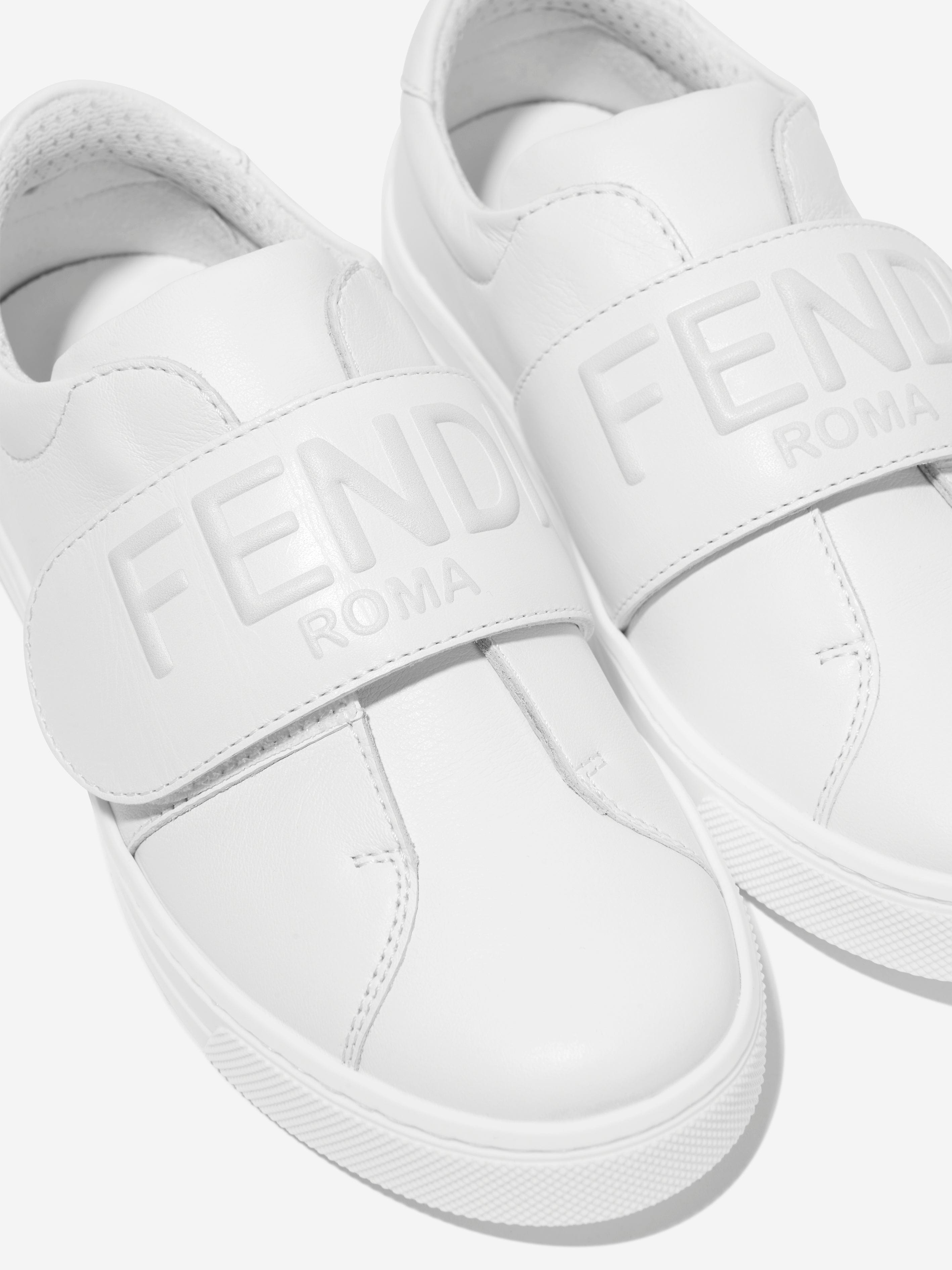 Fendi Kids Leather Logo Trainers in White