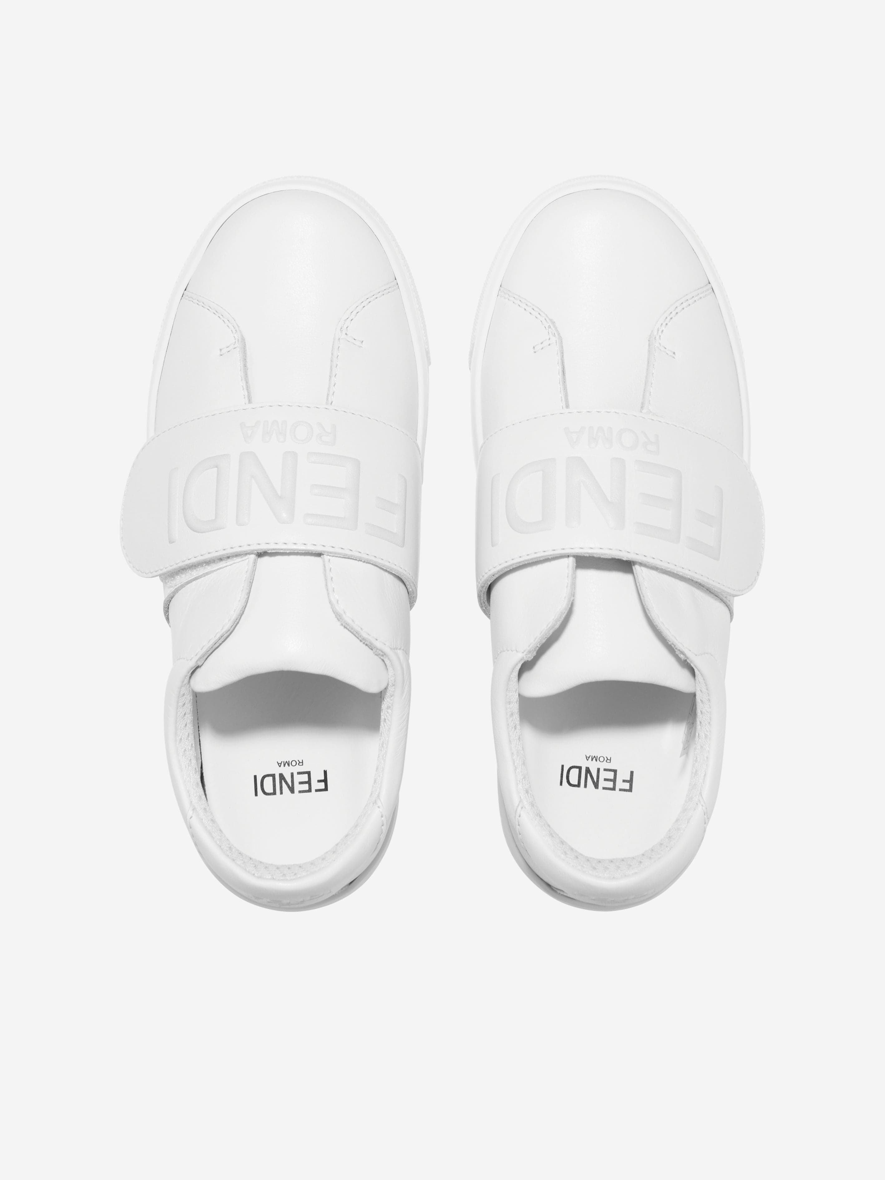 Fendi Kids Leather Logo Trainers in White