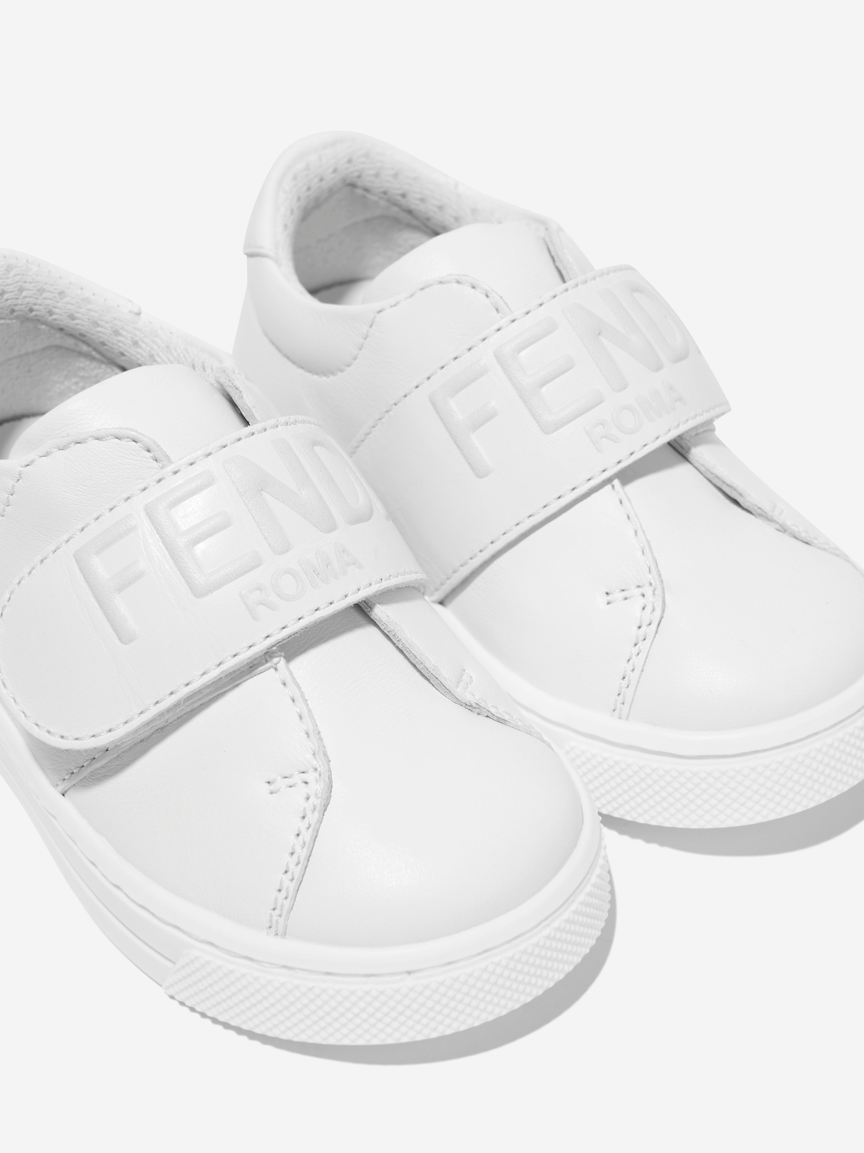 Fendi Kids Leather Logo Trainers in White