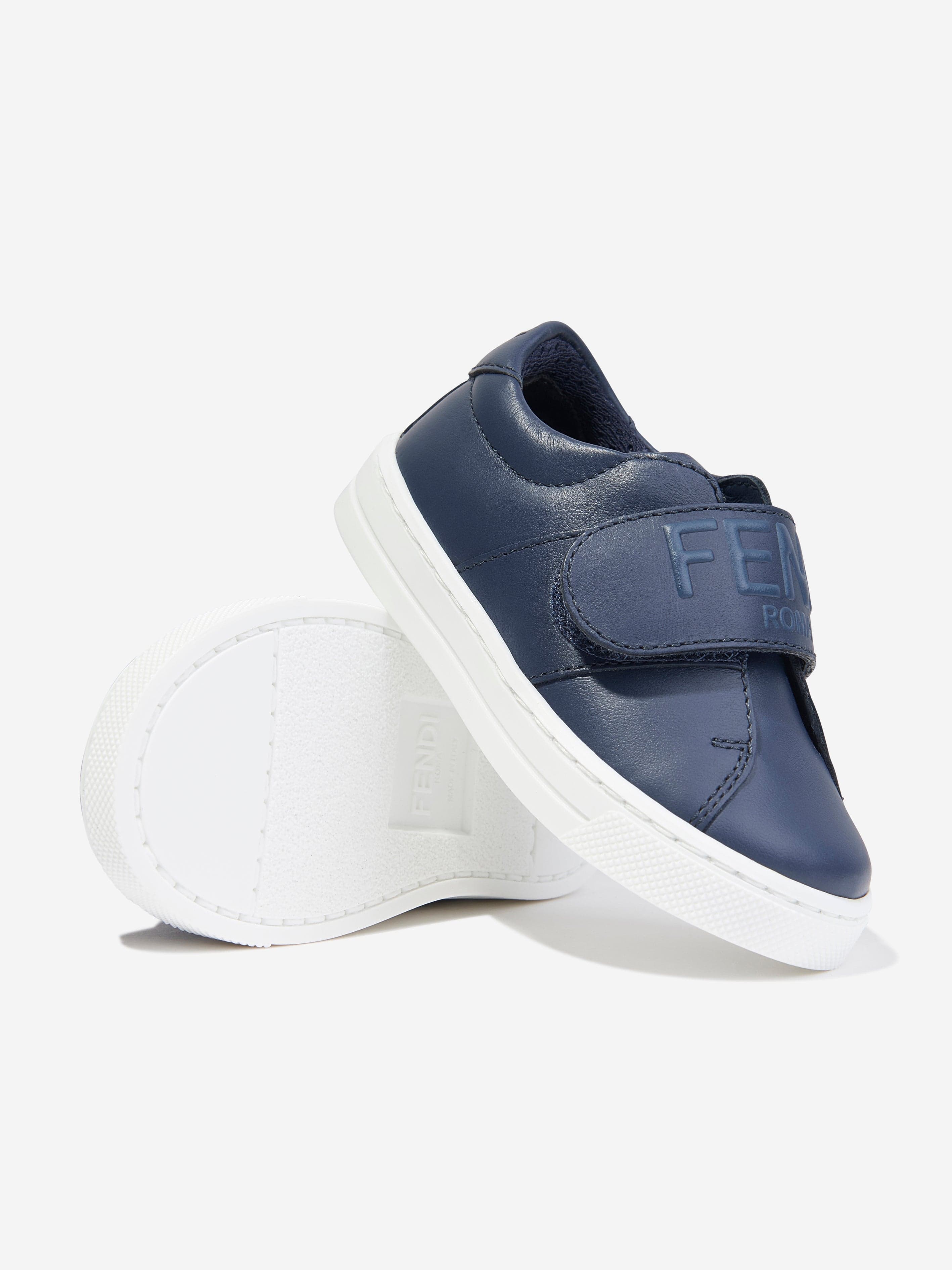 Fendi Kids Leather Logo Trainers in Navy