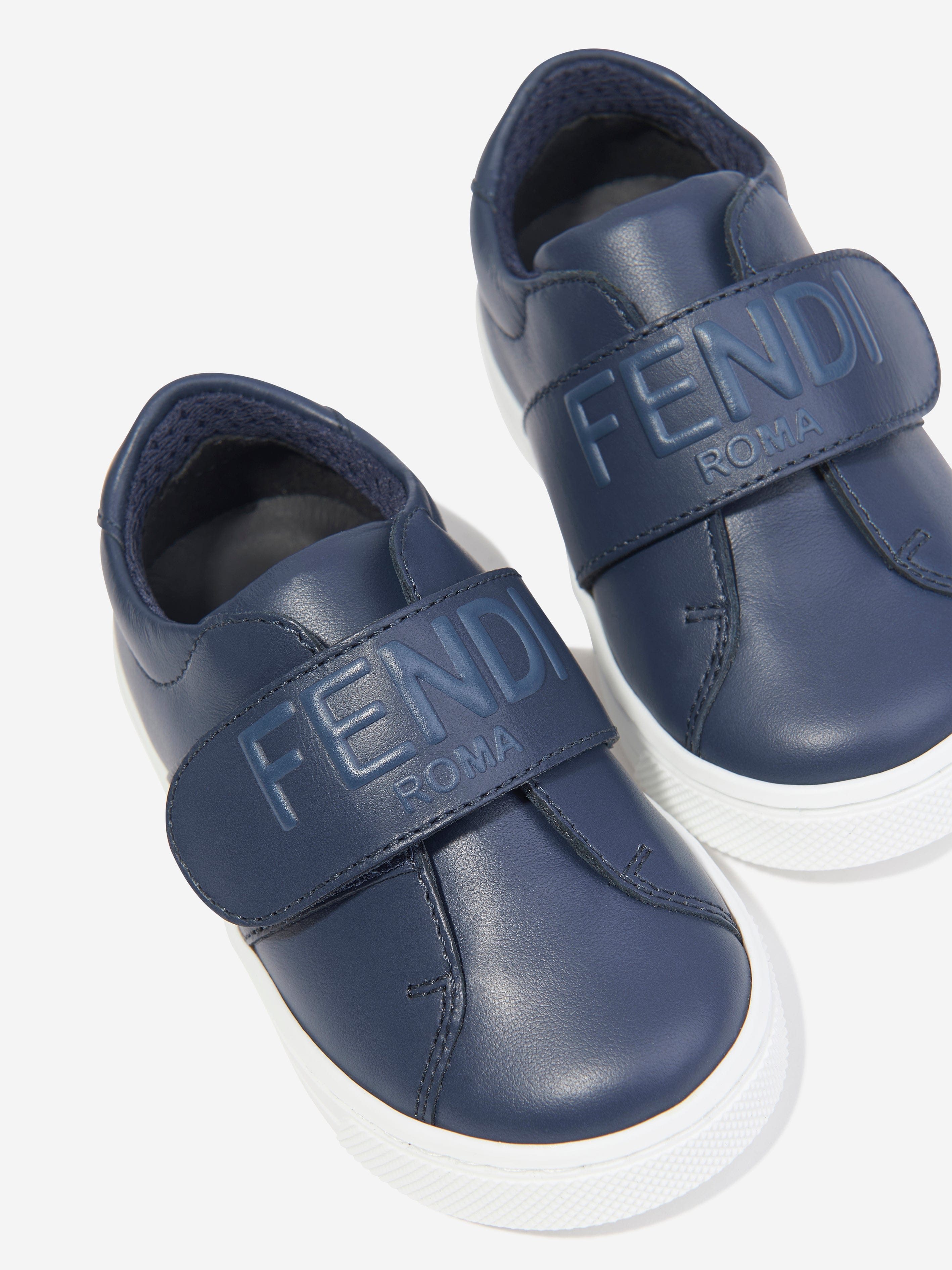 Fendi Kids Leather Logo Trainers in Navy