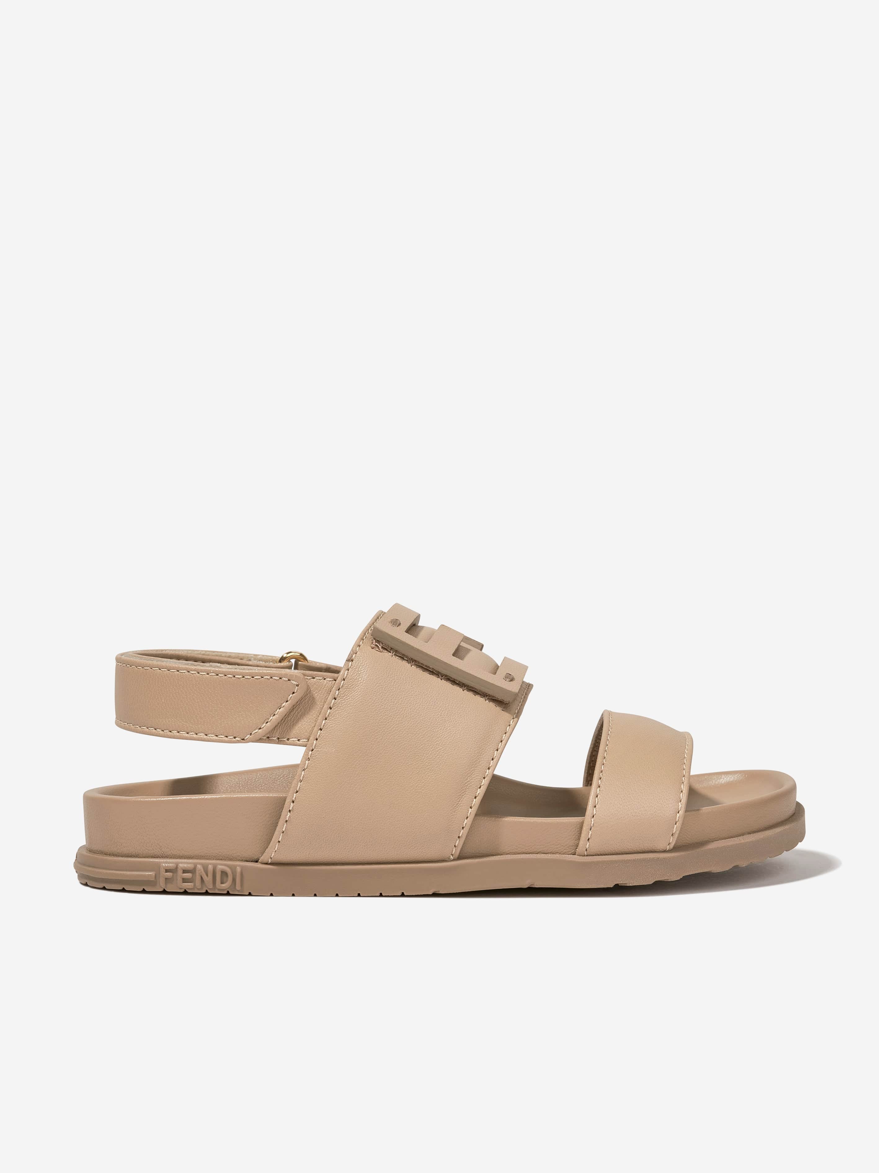 Fendi Kids FF Logo Sandals in Beige