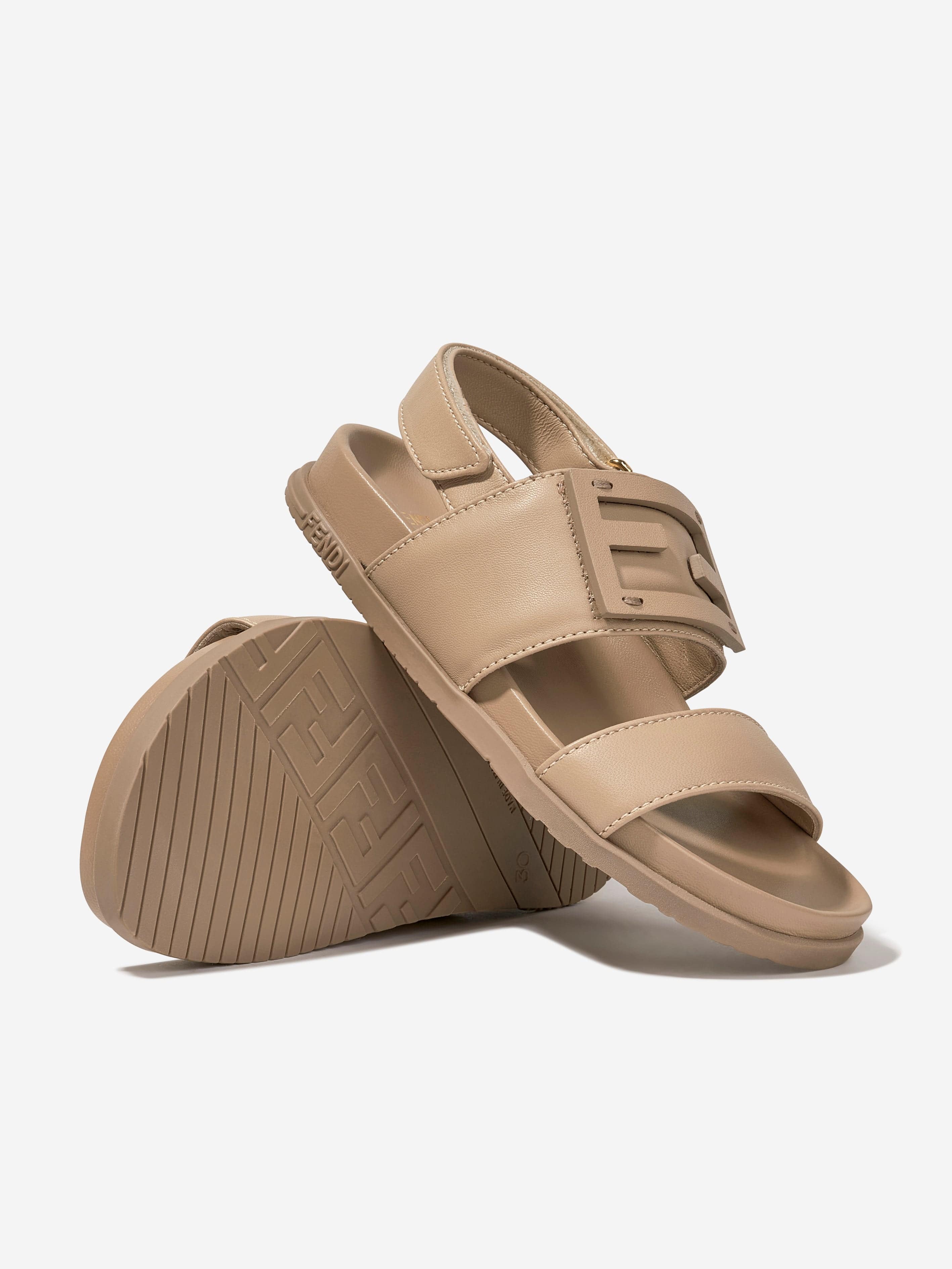 Fendi Kids FF Logo Sandals in Beige